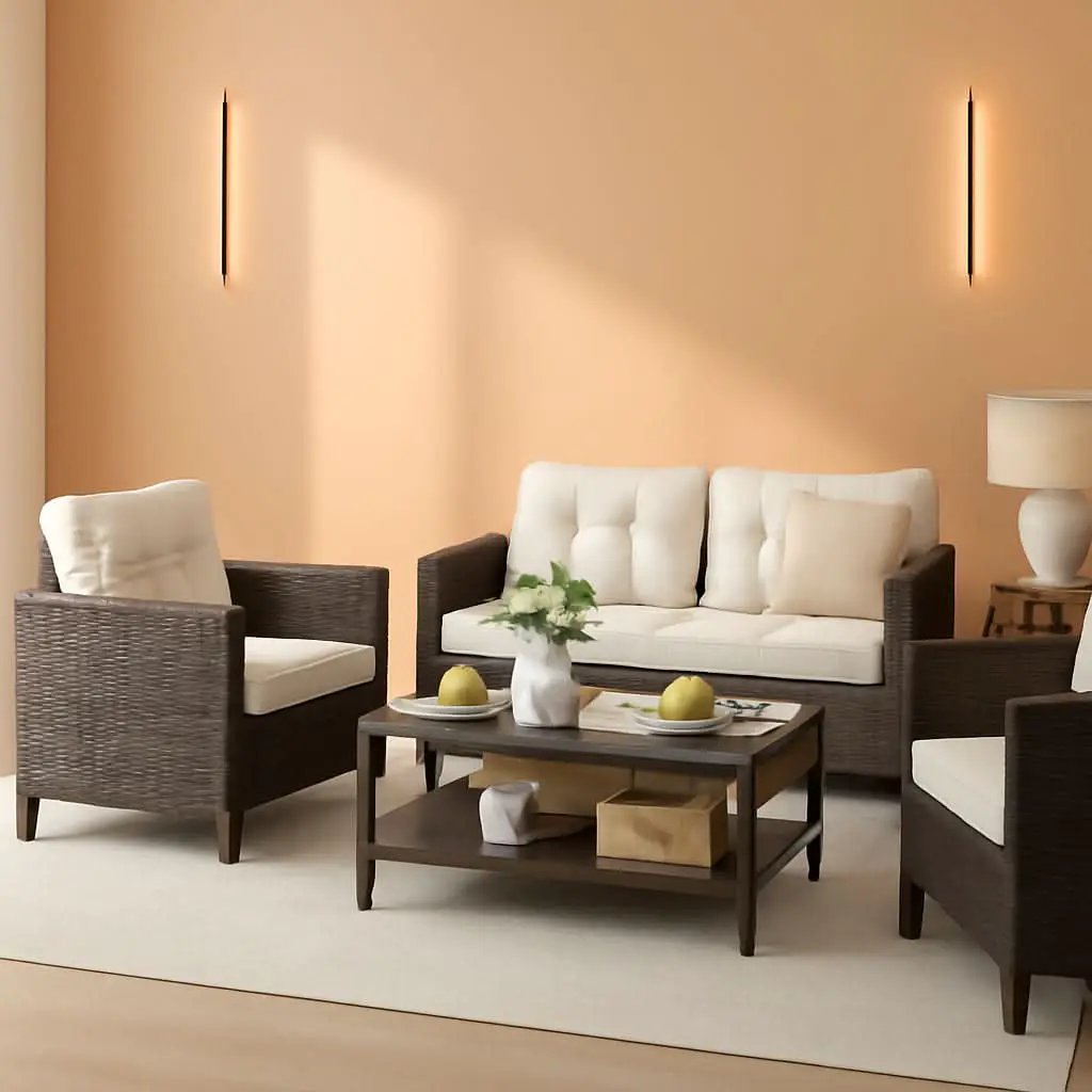 4 Piece Patio Rattan Furniture Set Beige Cushions Outdoor from PriceLows™