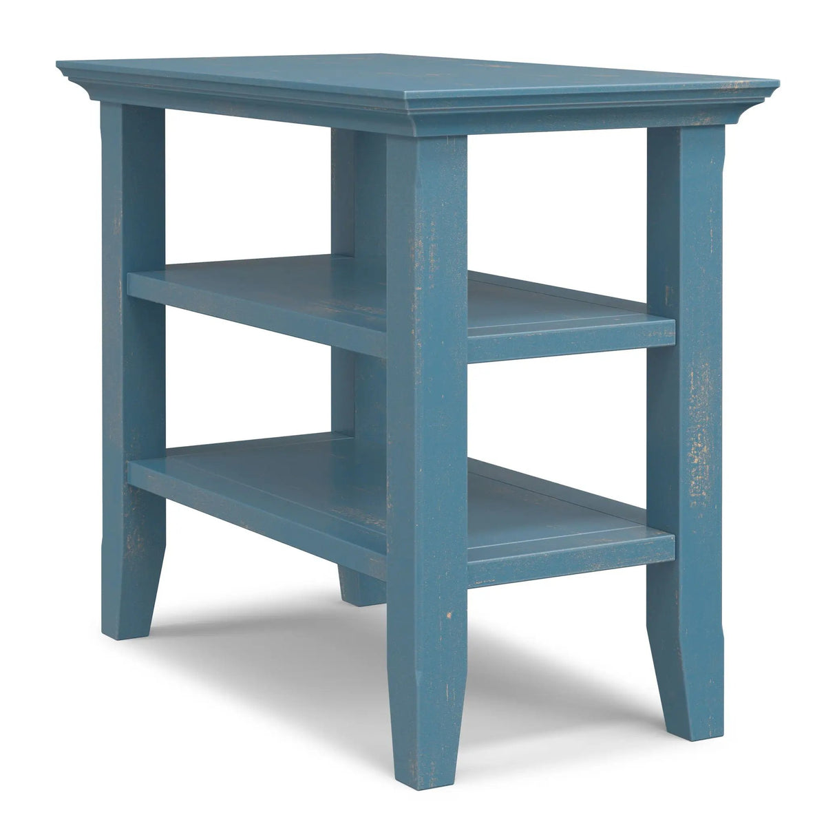 Acadian Narrow Side Table | Handcrafted Solid Wood | 2 Open Storage Shelves | 24 Inch Height