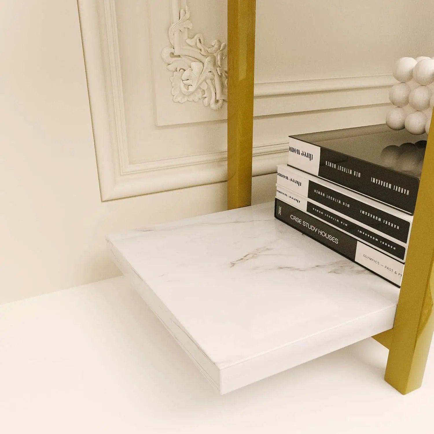Five Tier Bookshelf Organizer White Faux Marble Metal Open Display from PriceLows™