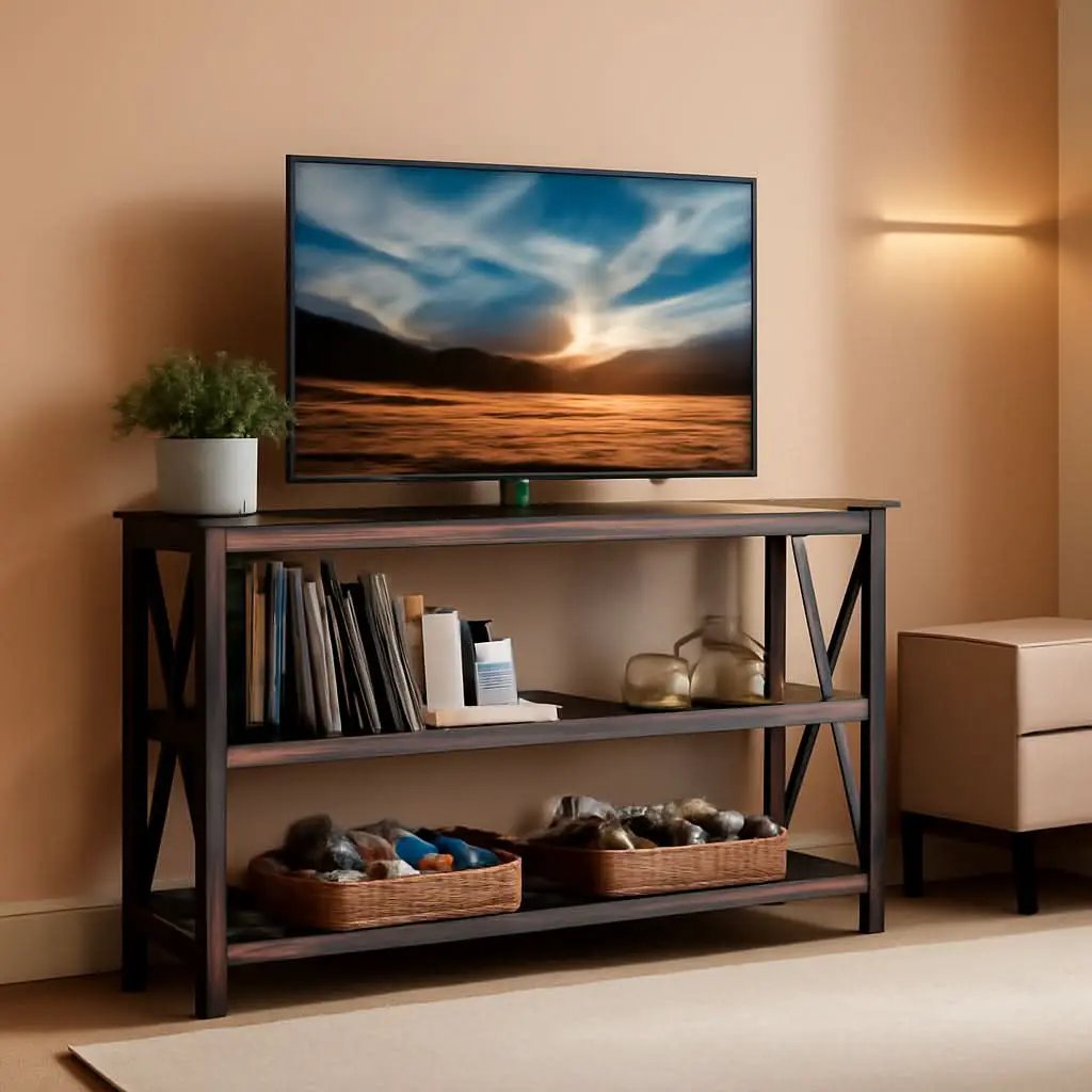 Rustic 47 Inch 3 Tier Sofa Console Table With Open Shelves from PriceLows™