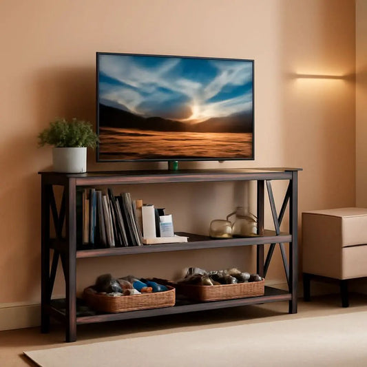Rustic 47 Inch 3 Tier Sofa Console Table With Open Shelves from PriceLows™