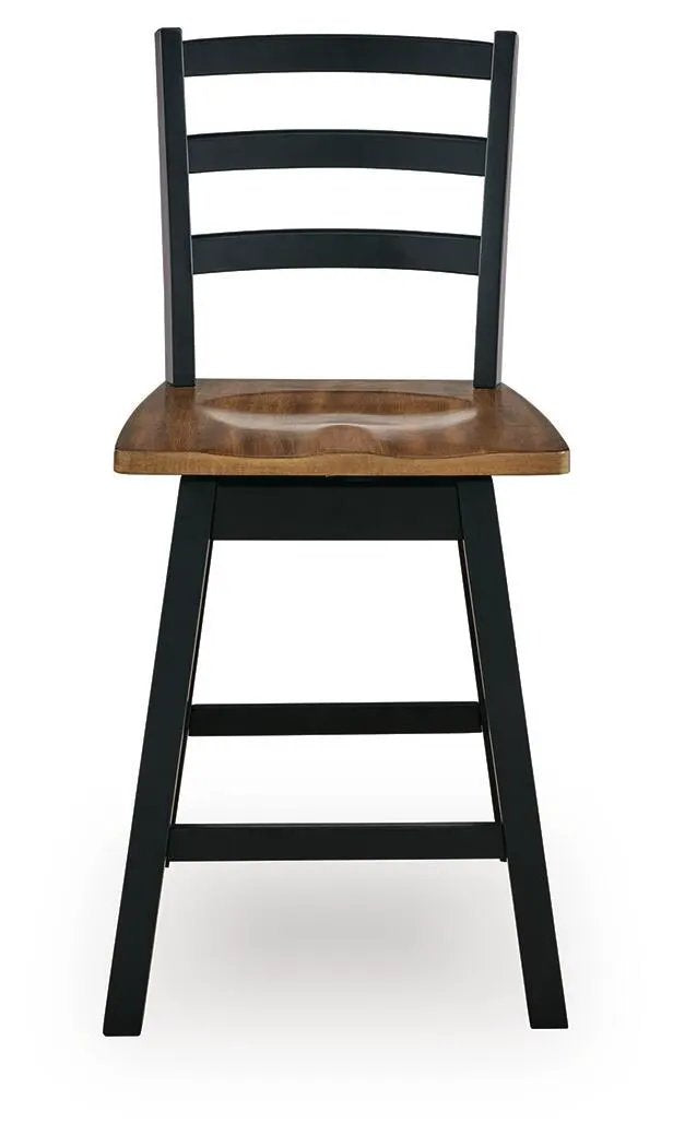 Wildenauer Swivel Stool | Set Of 2 | Butcher-Block Style Seat | Farmhouse Motif