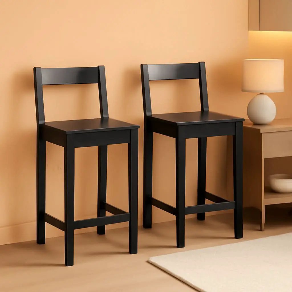 Black Wooden Bar Stools With Backrests Counter Height Set Of 2 from PriceLows™
