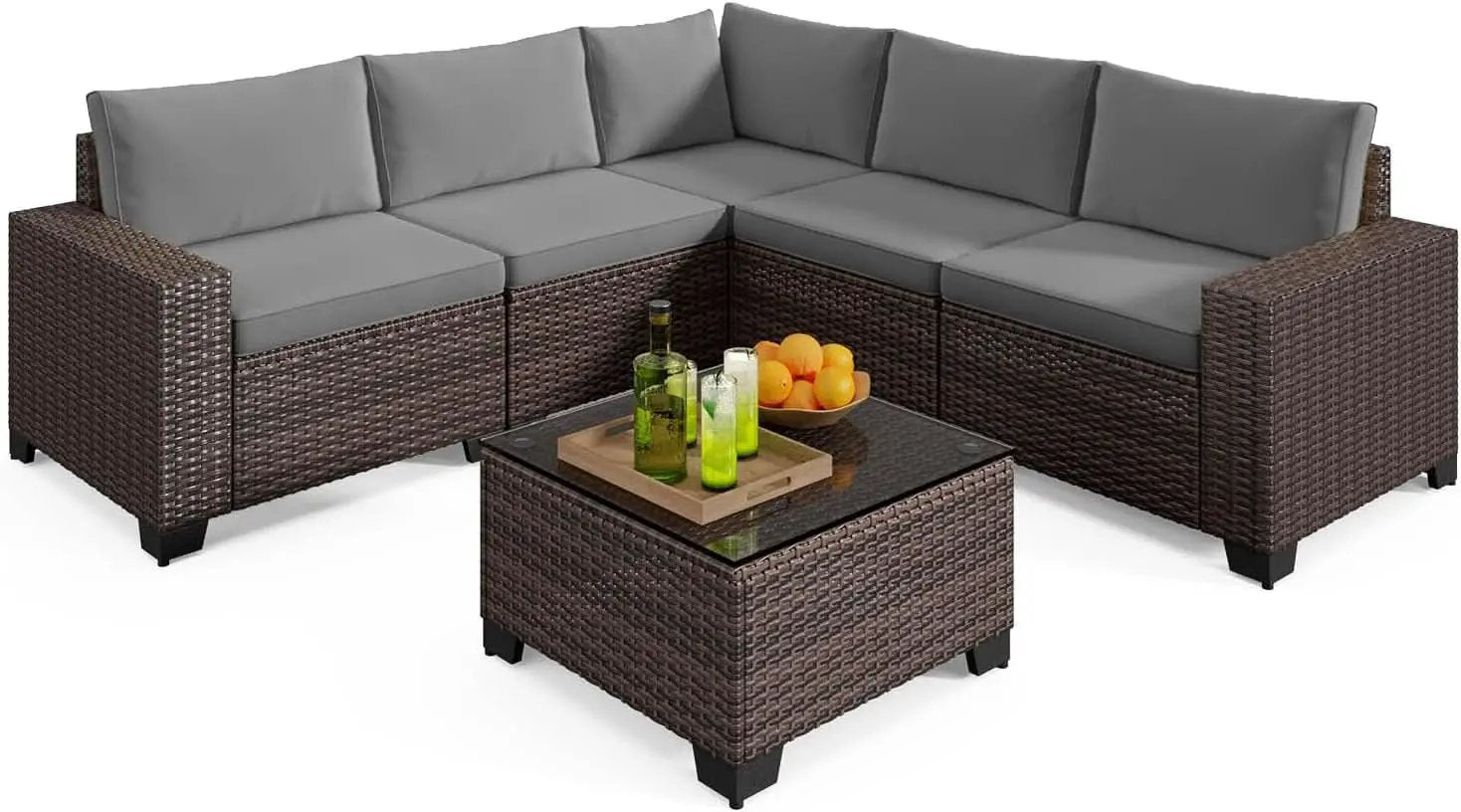 Outdoor 6-Piece Wicker Sectional Sofa Set with Cushions from PriceLows™