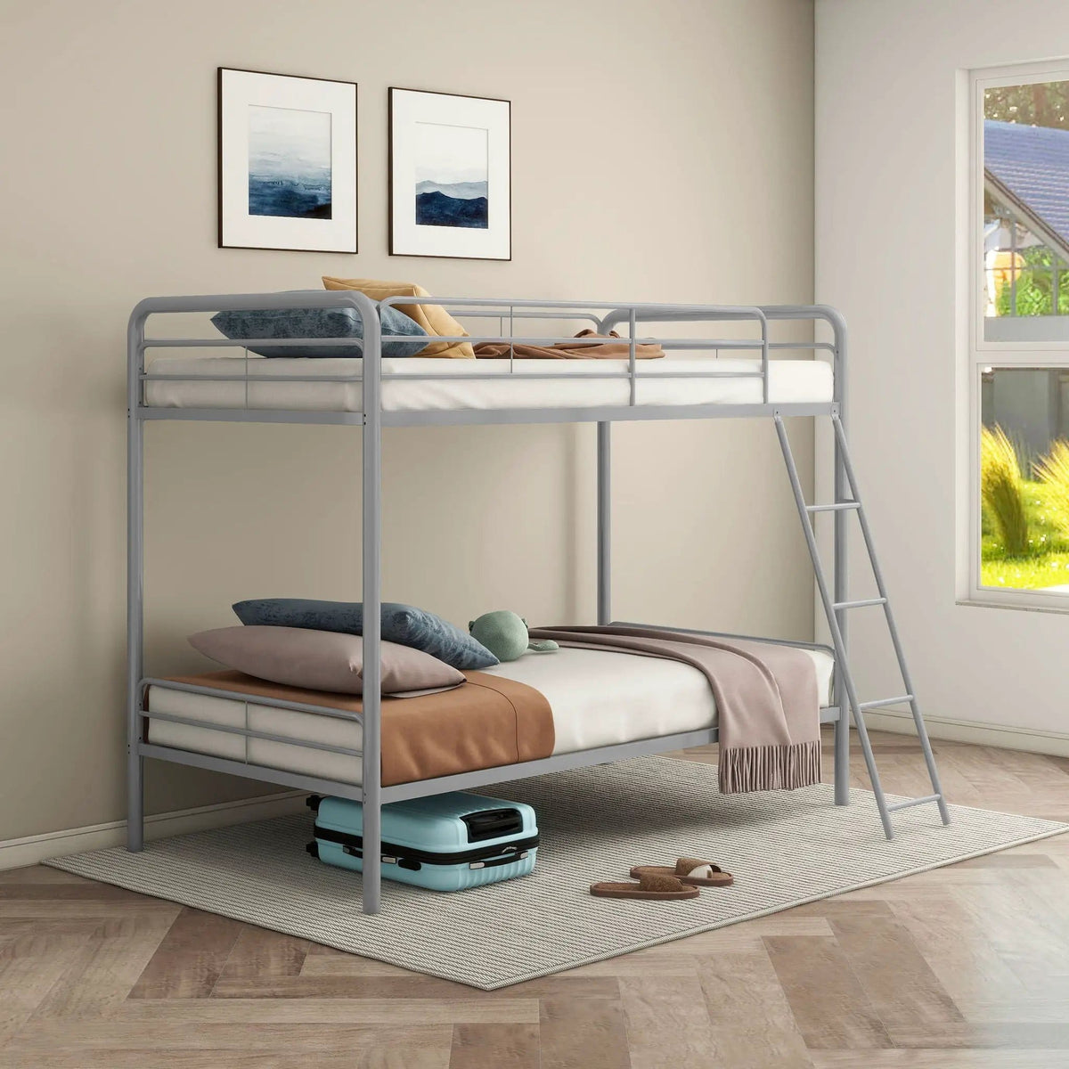 Carson Metal Twin Over Twin Bunk Bed Glossy | 78 x 41.5 x 61.25 in | Metal | Silver