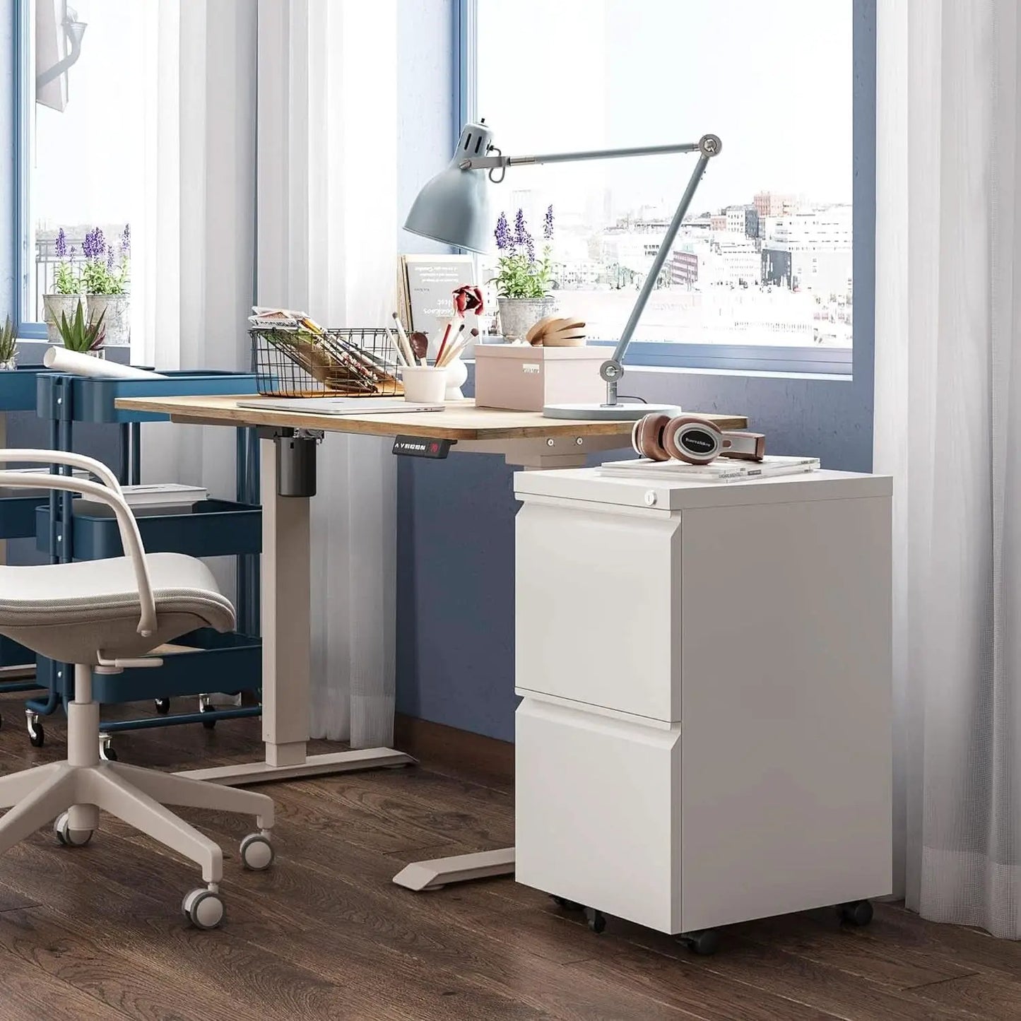 White Metal Mobile Filing Cabinet With Lock And Drawers from PriceLows™