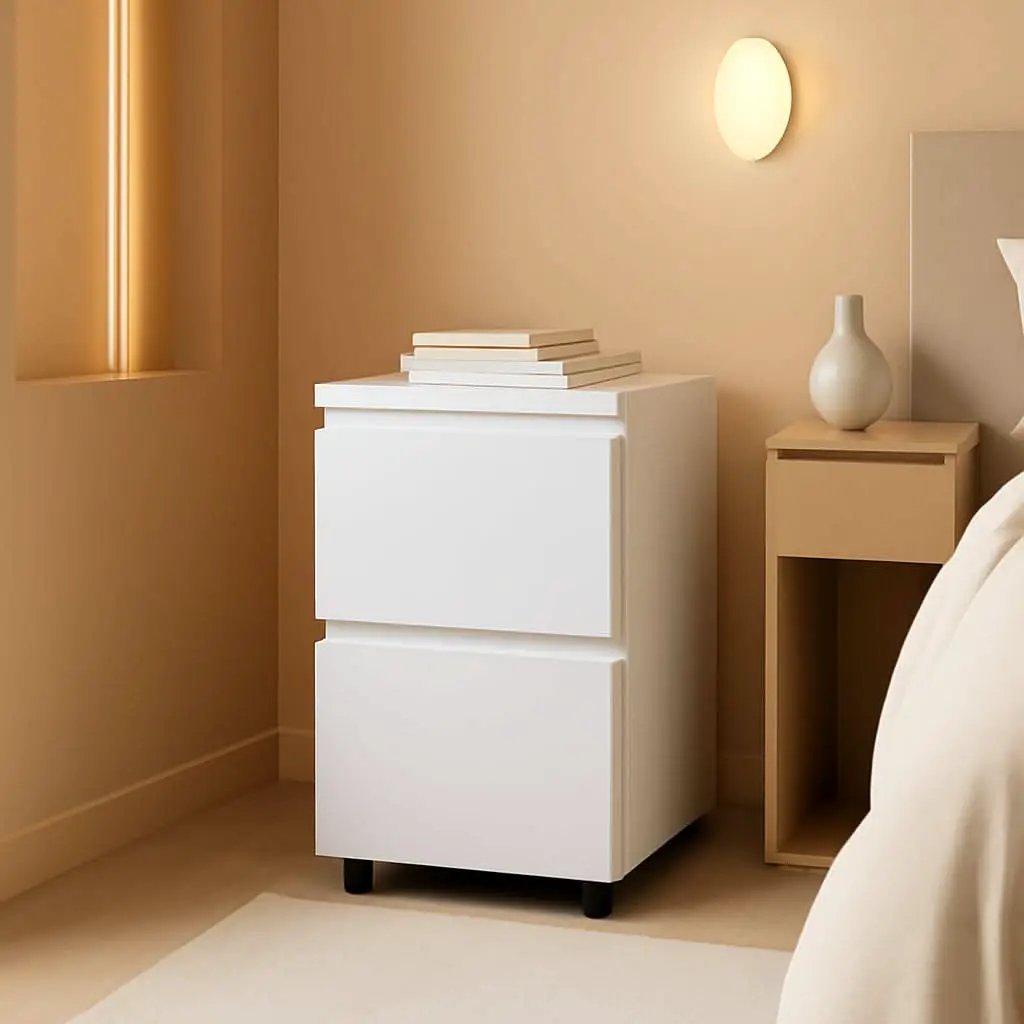 White Lockable File Cabinet With 2 Drawers Under Desk from PriceLows™