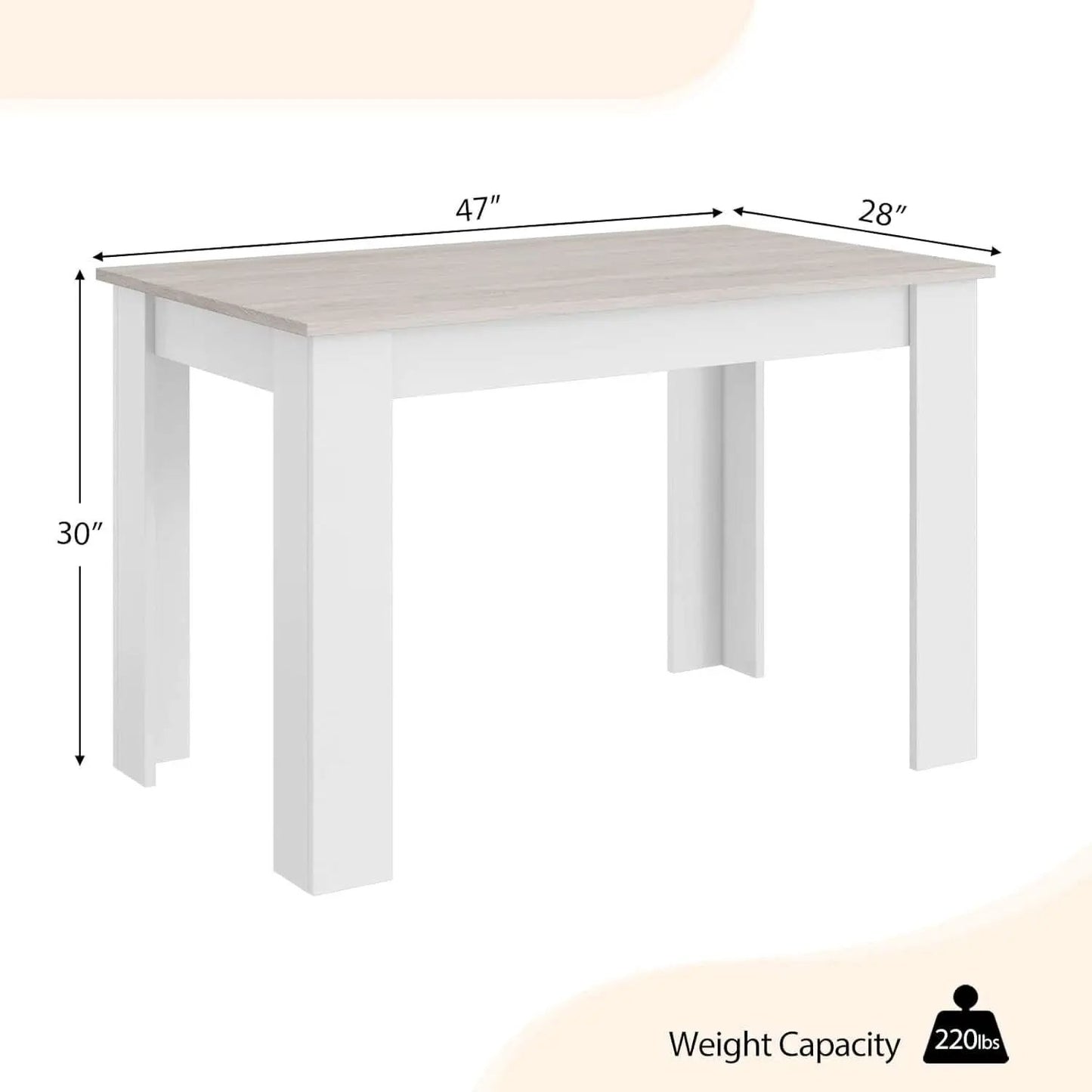 Wooden Dining Table For Four 47 By 28 Inches White Gray from PriceLows™