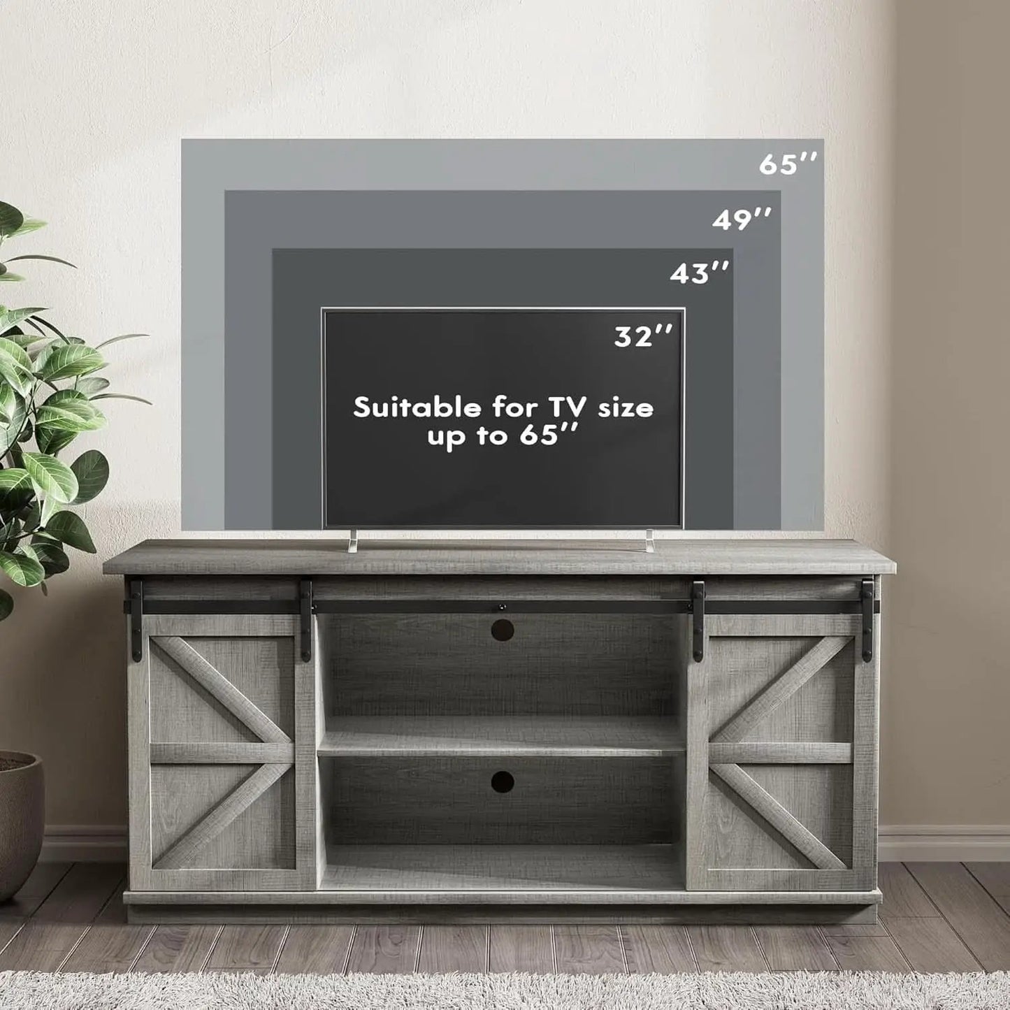 65 Inch TV Stand With Sliding Barn Doors Media Console from PriceLows™