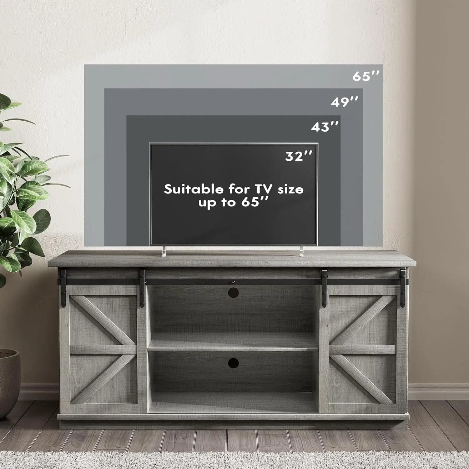 65 Inch TV Stand With Sliding Barn Doors Media Console from PriceLows™