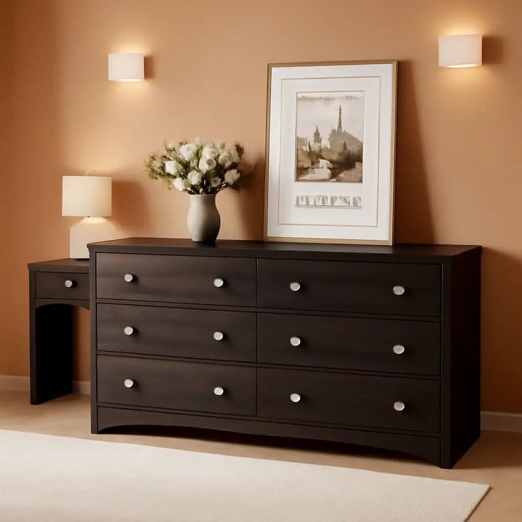 Brown Six Drawer Dresser And TV Stand Wide Wood Chest from PriceLows™