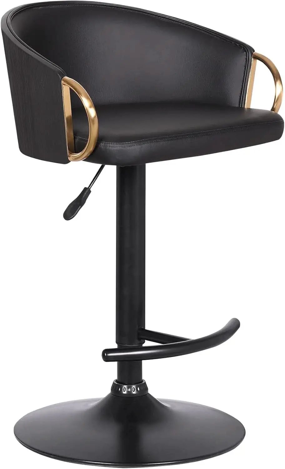 Adjustable Black Faux Leather Swivel Barstool with Gold Accents from PriceLows™