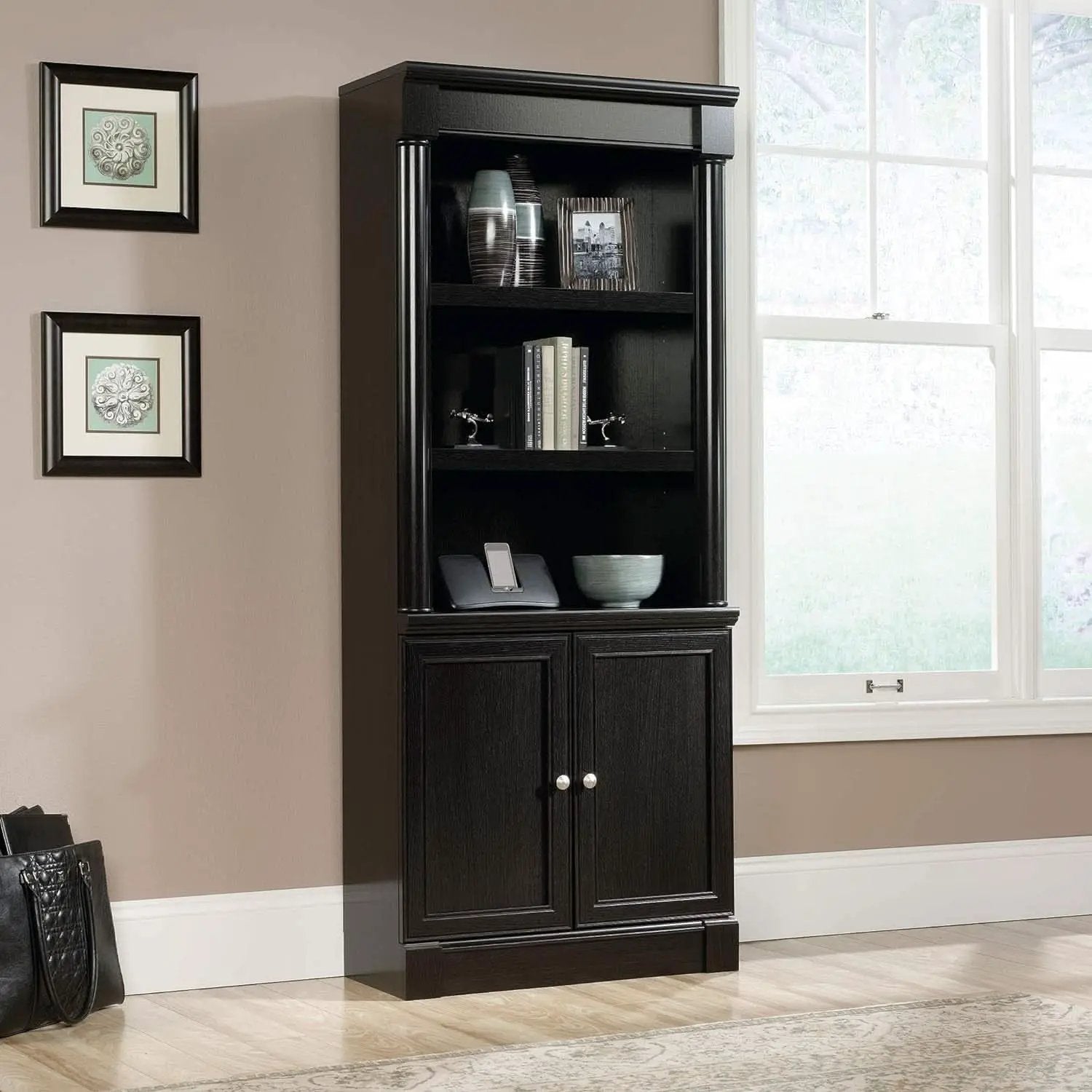 Palladia Library With Doors Bookcase Wind Oak 29 Inch Wide from PriceLows™