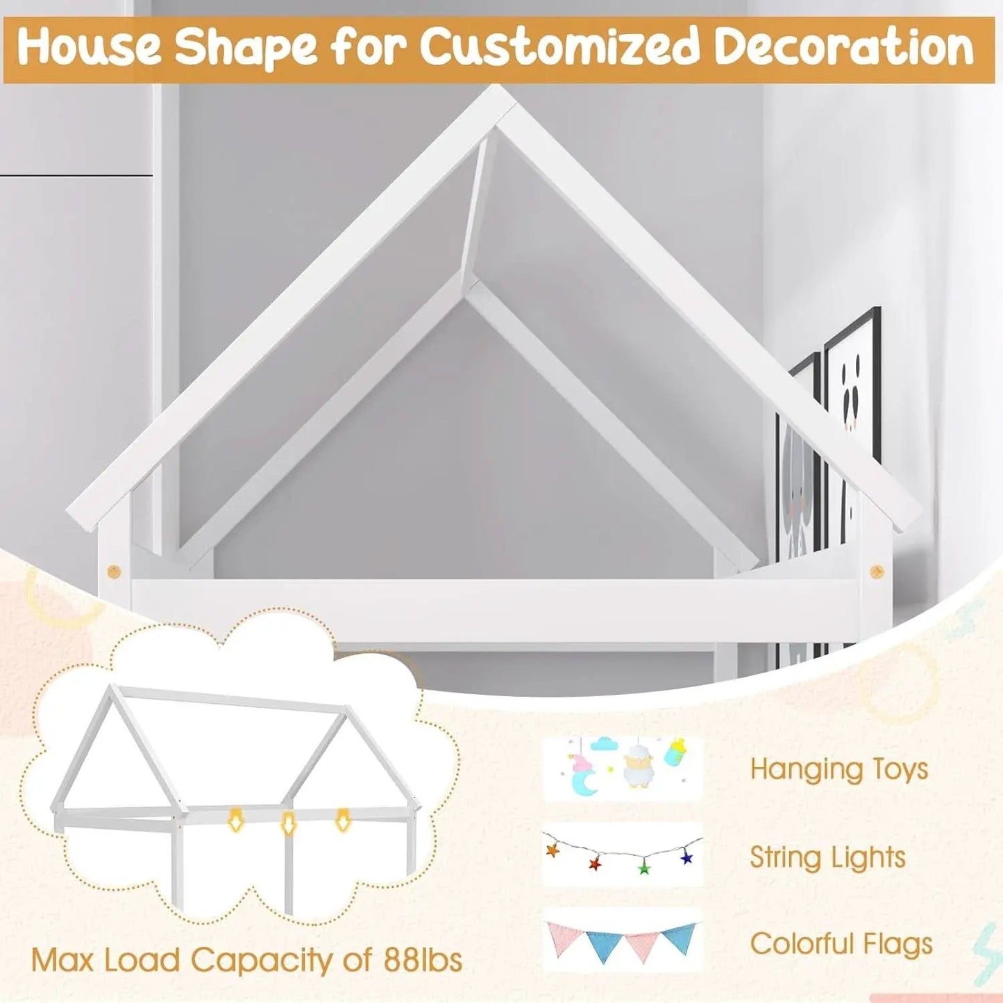 Twin House Bed Frame With Roof Canopy Montessori For Kids from PriceLows™