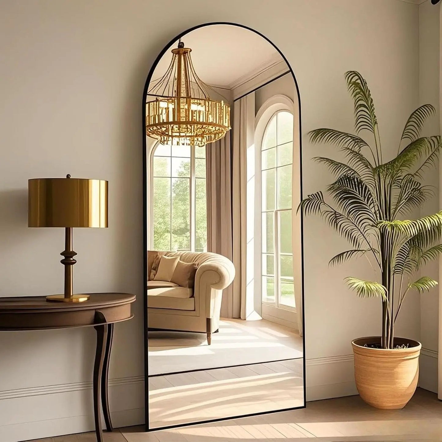 58x19 Inch Arched Floor Standing Full Length Mirror Black from PriceLows™