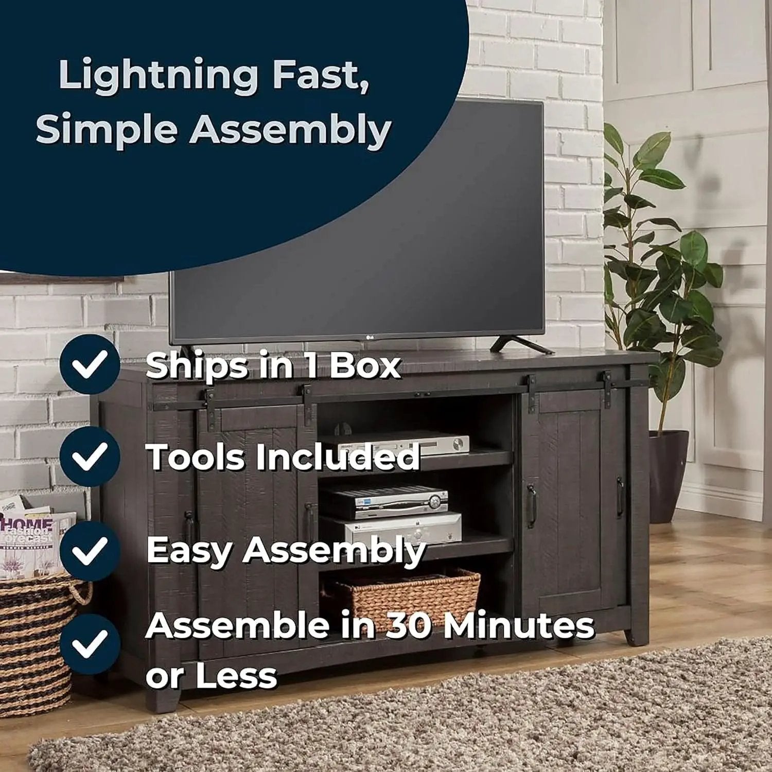 Sierra 65 Inch Grey TV Stand for Living Room Console from PriceLows™