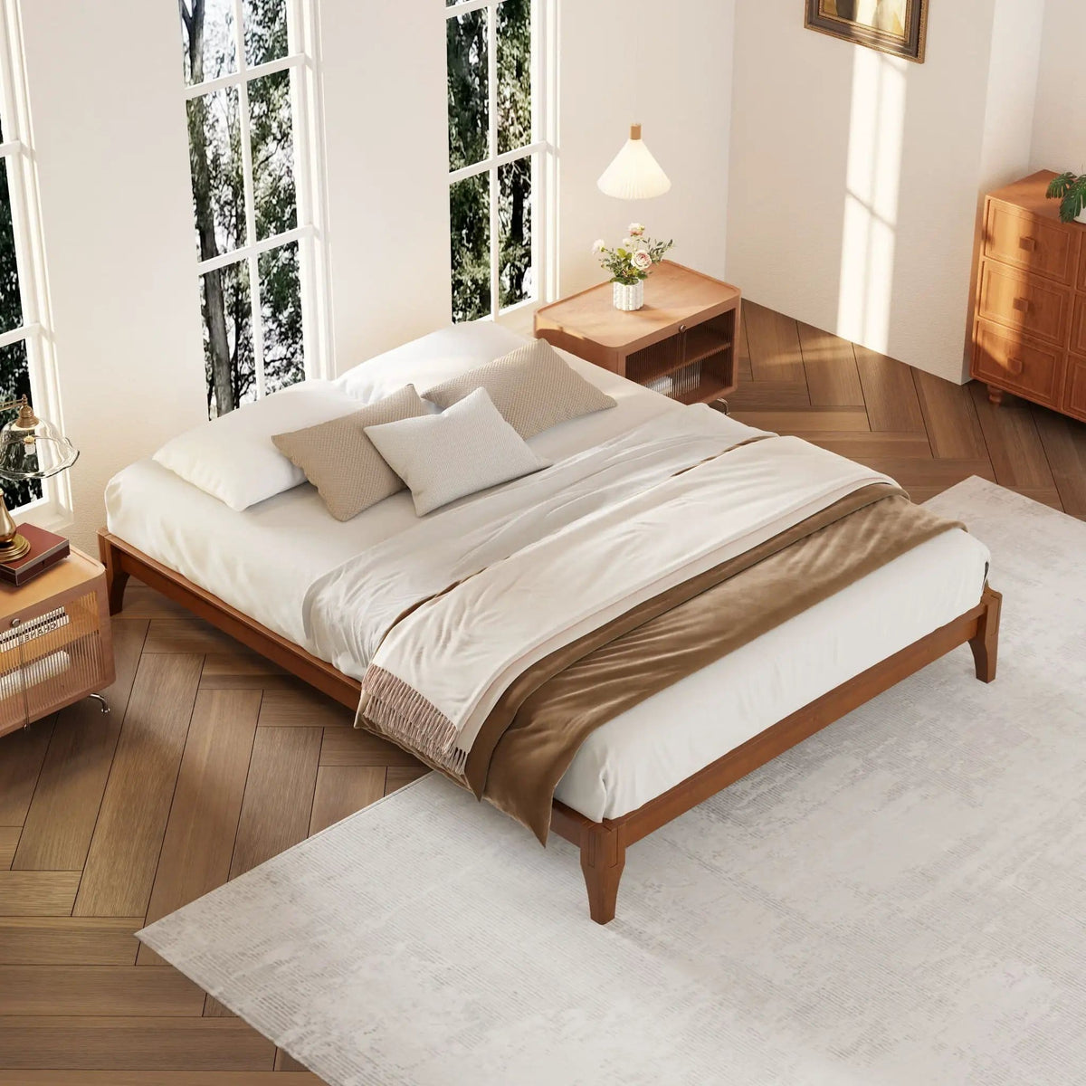 Solid Dry Bamboo Platform Bed Frame, With Slat Support | 6 Pieces | Bamboo | Bedroom