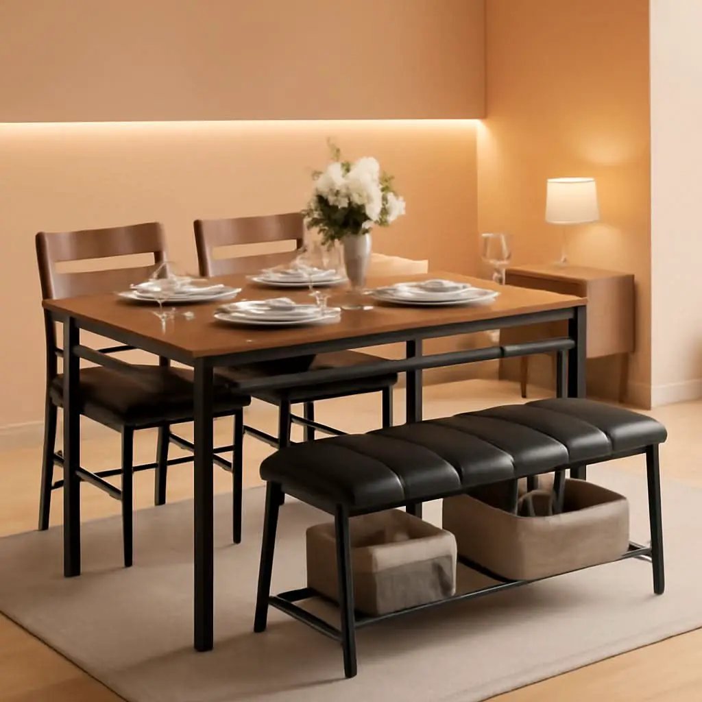 Industrial Dining Room Table Set For Four Rustic Brown from PriceLows™