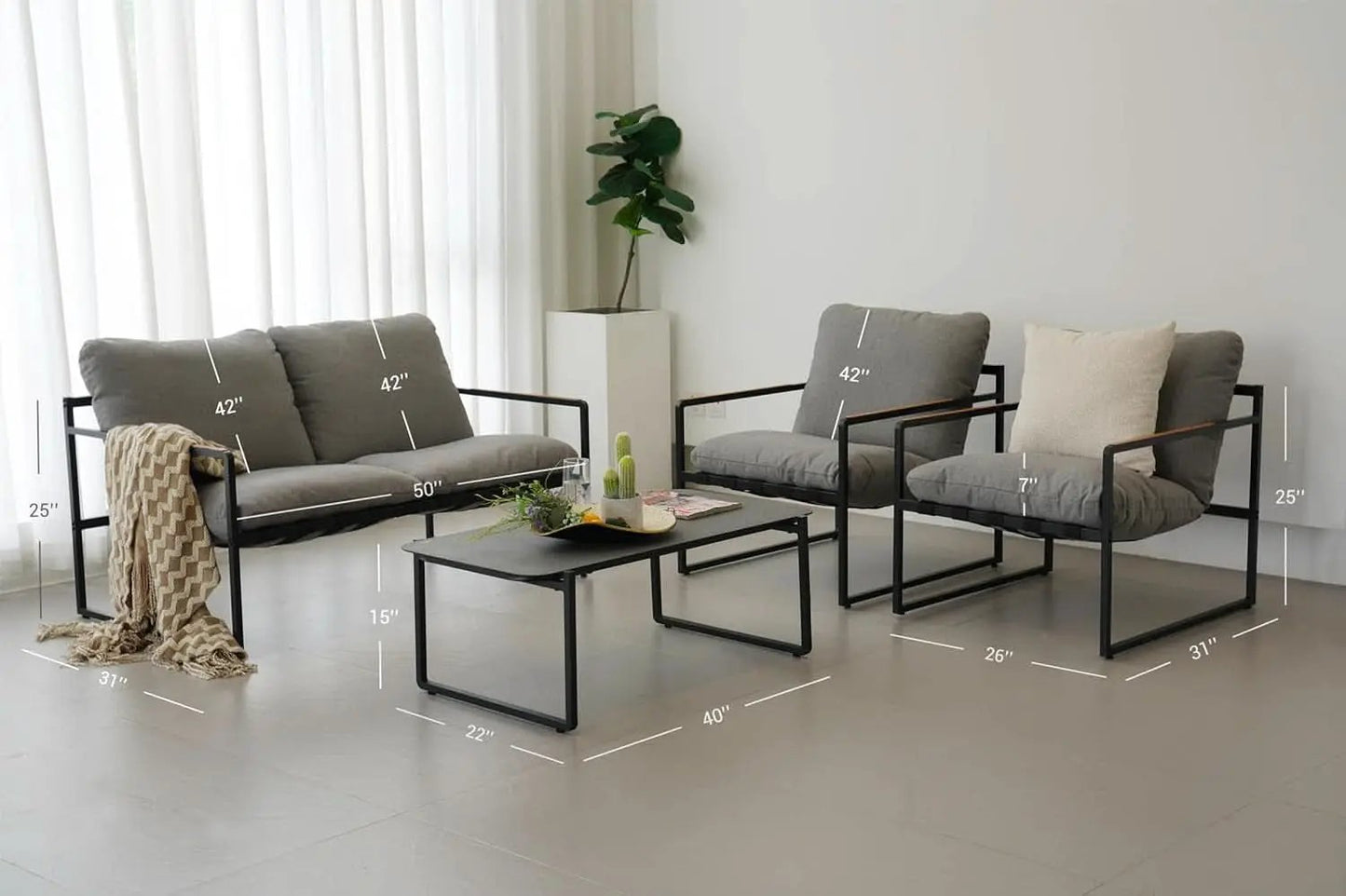 4 Piece Patio Outdoor Furniture Set With Modern Metal Sofa And Coffee Table from PriceLows™