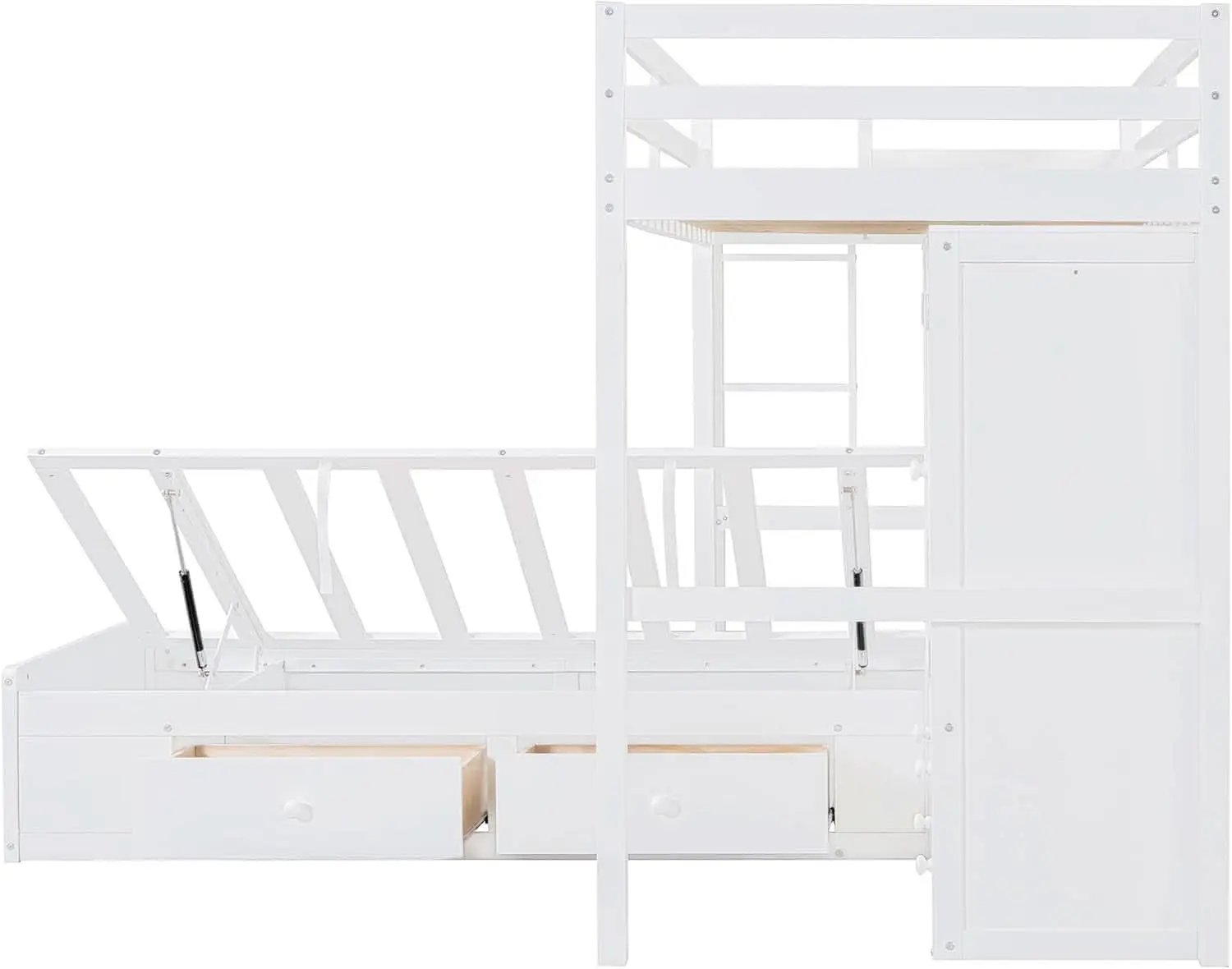 White Twin Over Twin Bunk Bed With Drawers And Wardrobe from PriceLows™