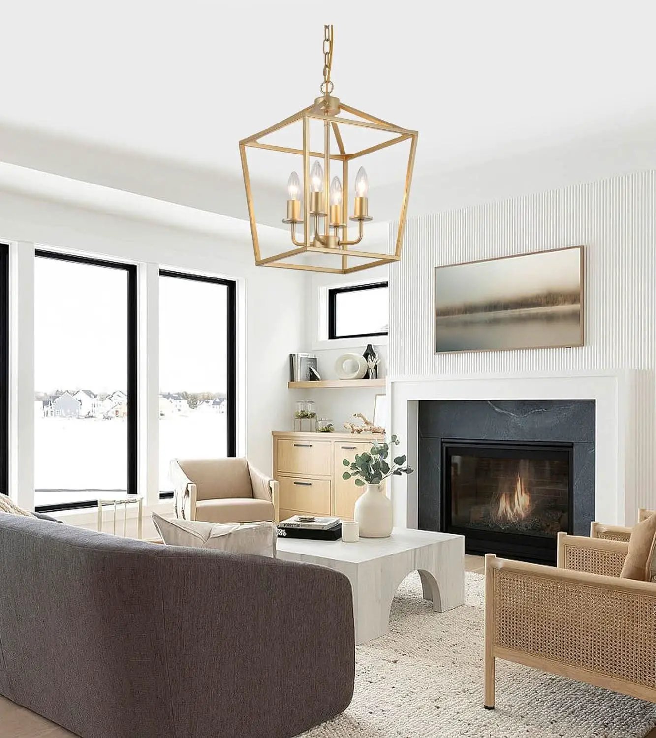 Industrial Gold Four Light Chandelier Lantern Fixture from PriceLows™