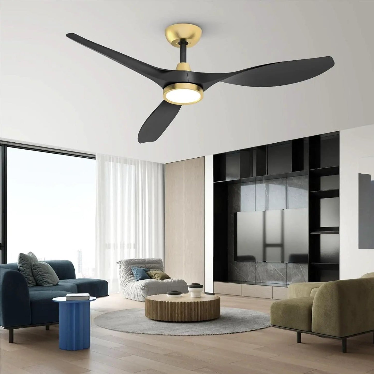 52 Inch Black Gold Indoor Ceiling Fan With LED Light from PriceLows™