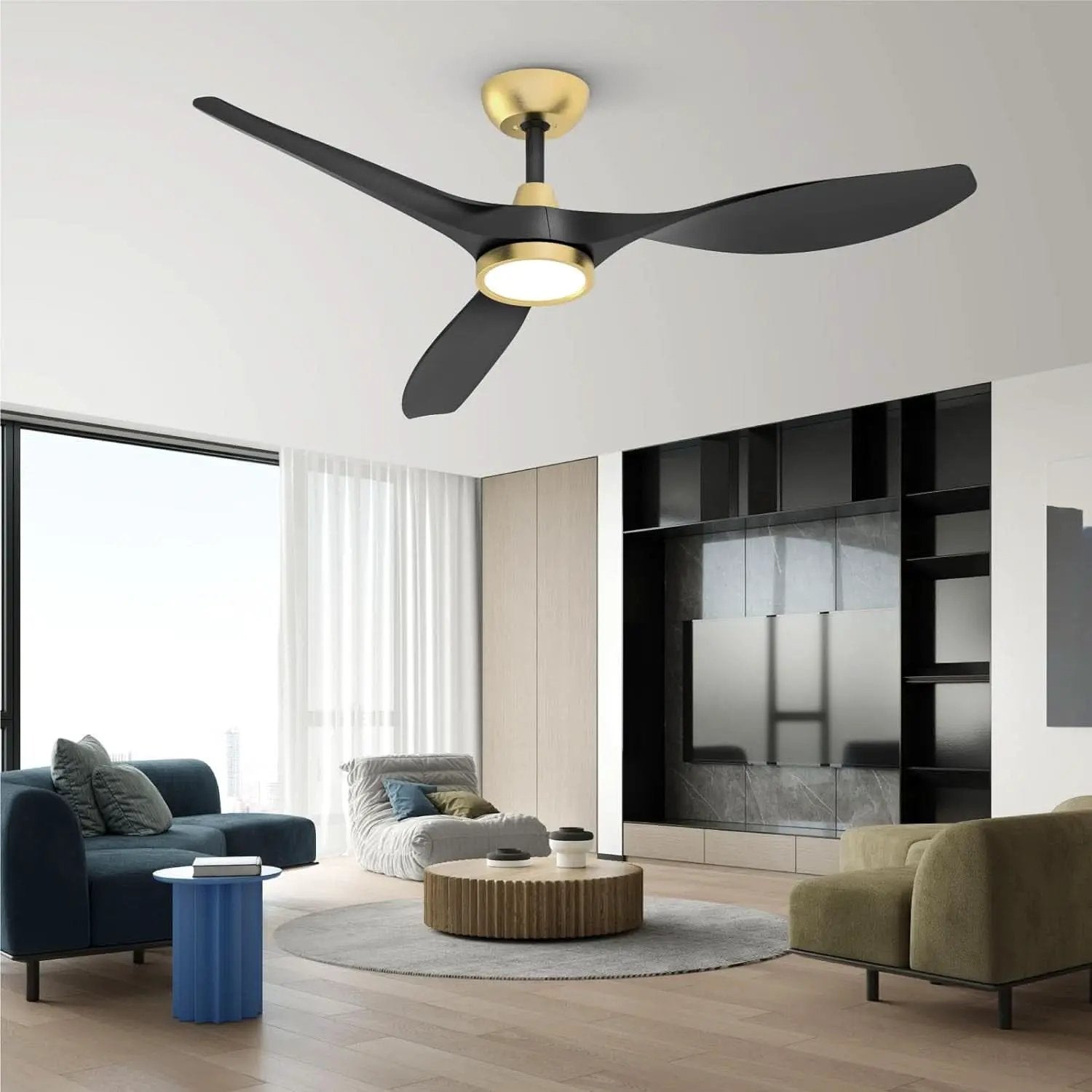 52 Inch Black Gold Indoor Ceiling Fan With LED Light from PriceLows™