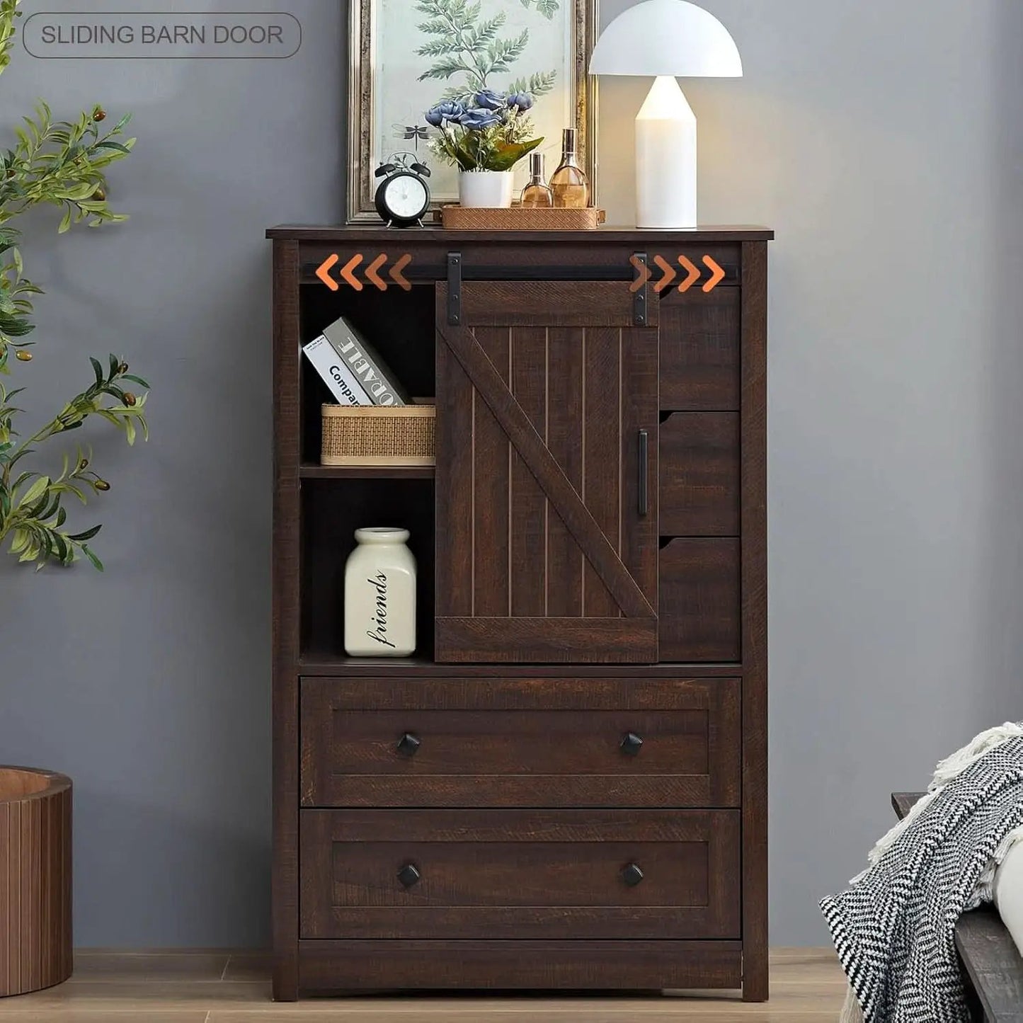Espresso Dresser With FiveDrawers Sliding Barn Doors from PriceLows™