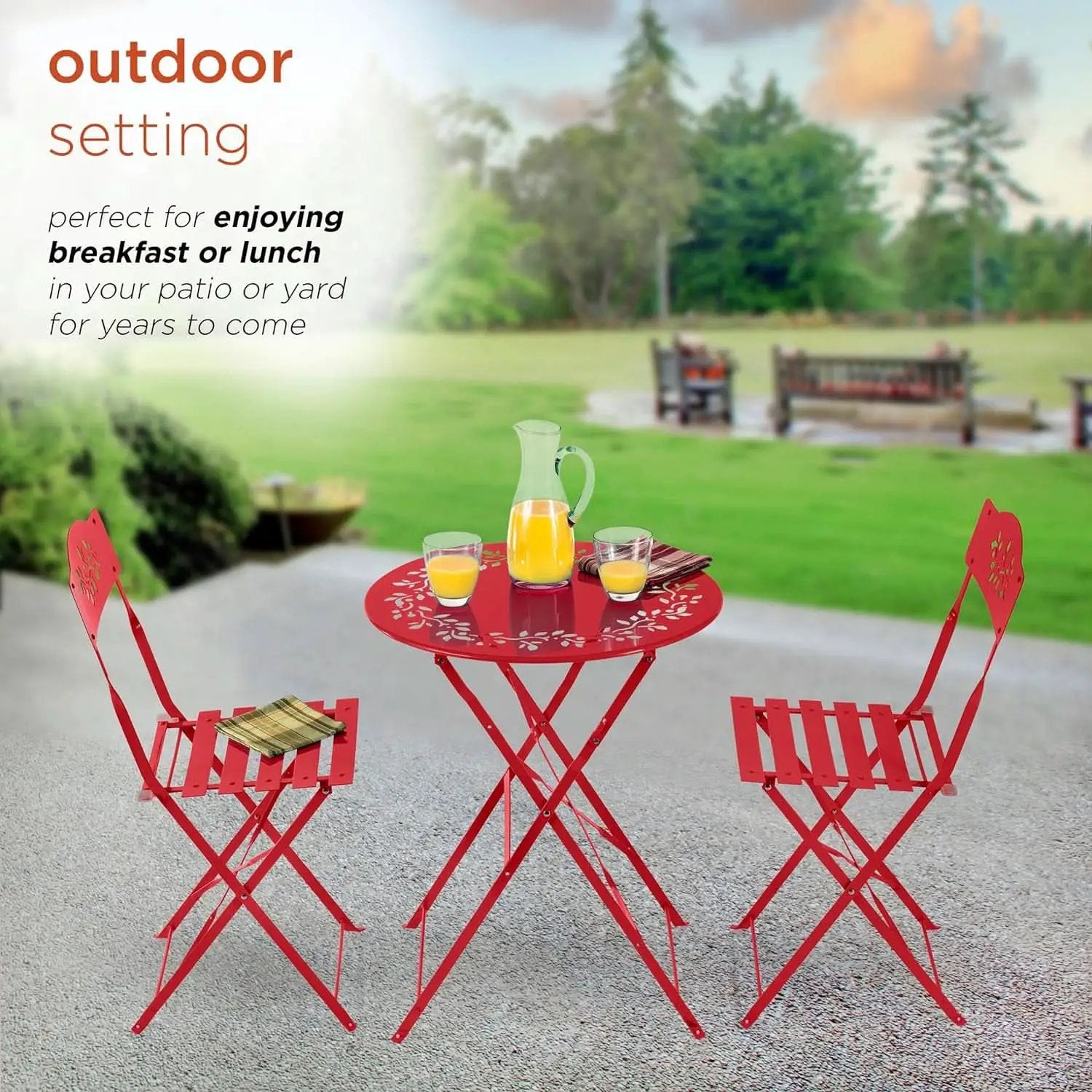 Indoor Outdoor 3 Piece Folding Bistro Set Red Table Chairs from PriceLows™