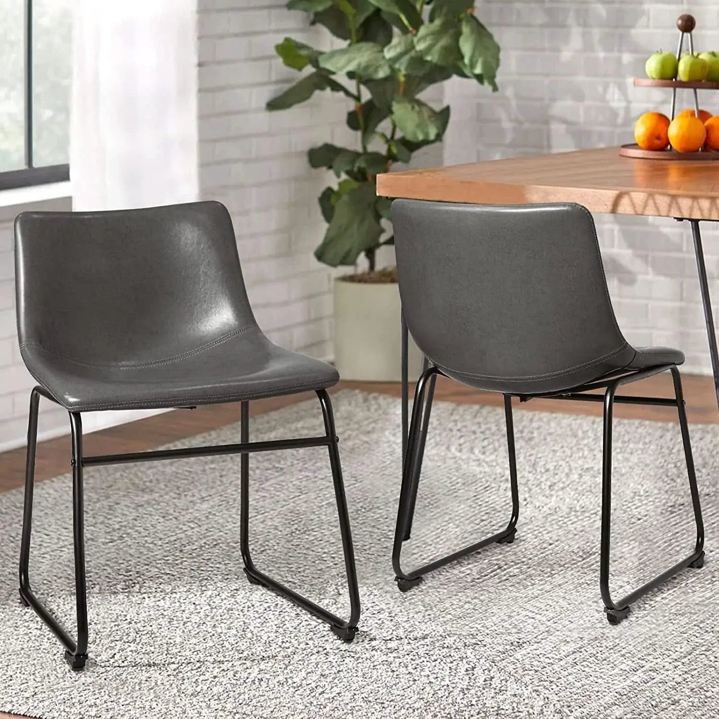 Faux Leather Dining Chairs 18 Inch Set of 2 Mid Century from PriceLows™