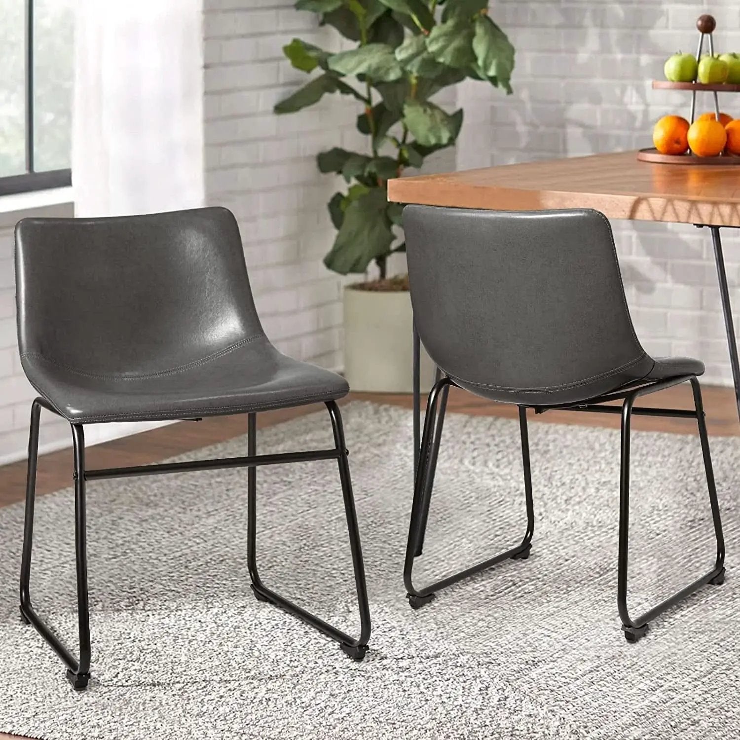 Faux Leather Dining Chairs 18 Inch Set of 2 Mid Century from PriceLows™