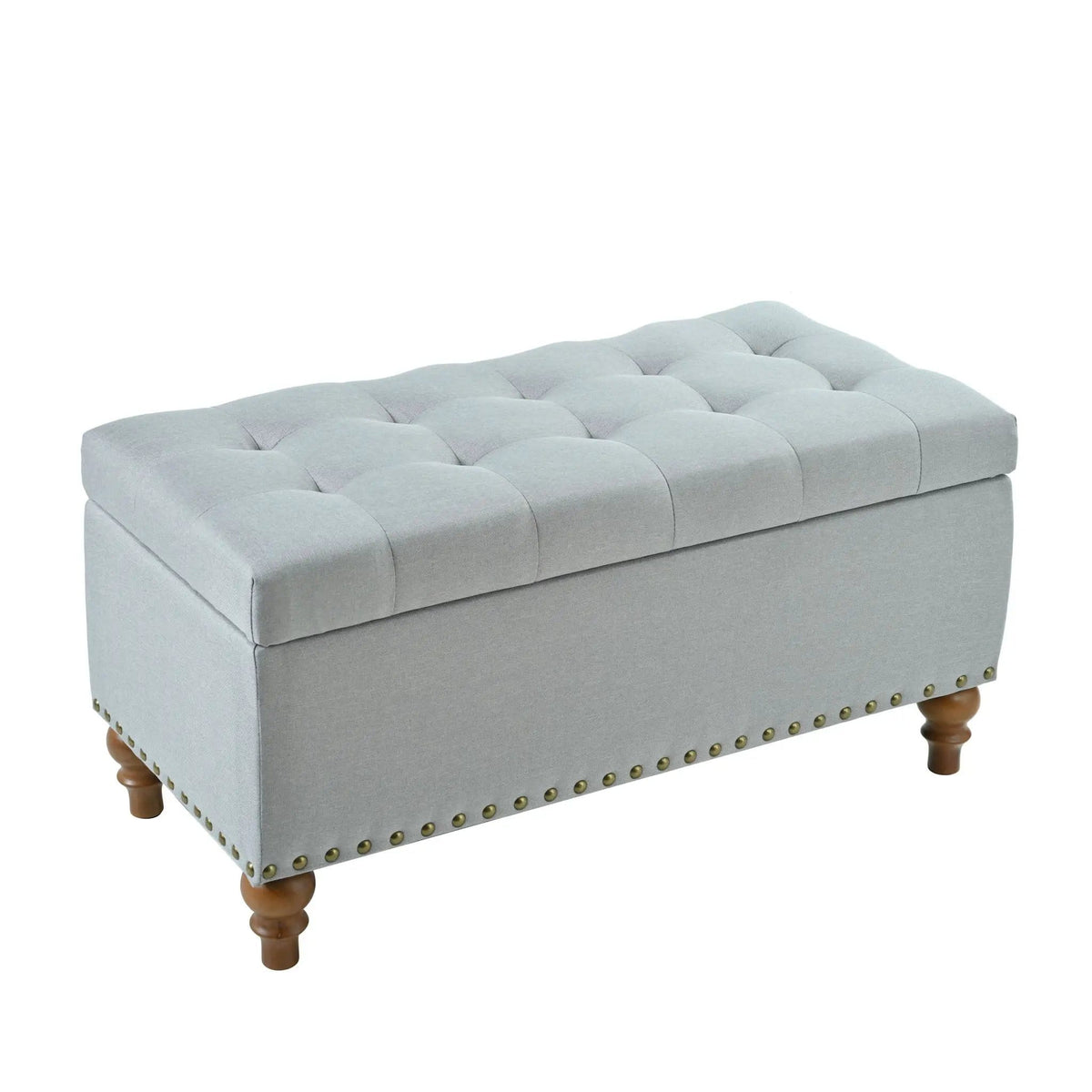 Upholstered Ottoman With Storage And Rivet Trim | 2 Pieces | Solid Wood | Living Room