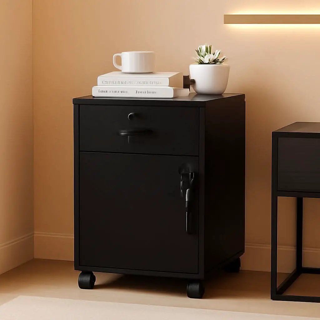 Mobile File Cabinet With Lockable Drawer And Four Wheels Black from PriceLows™