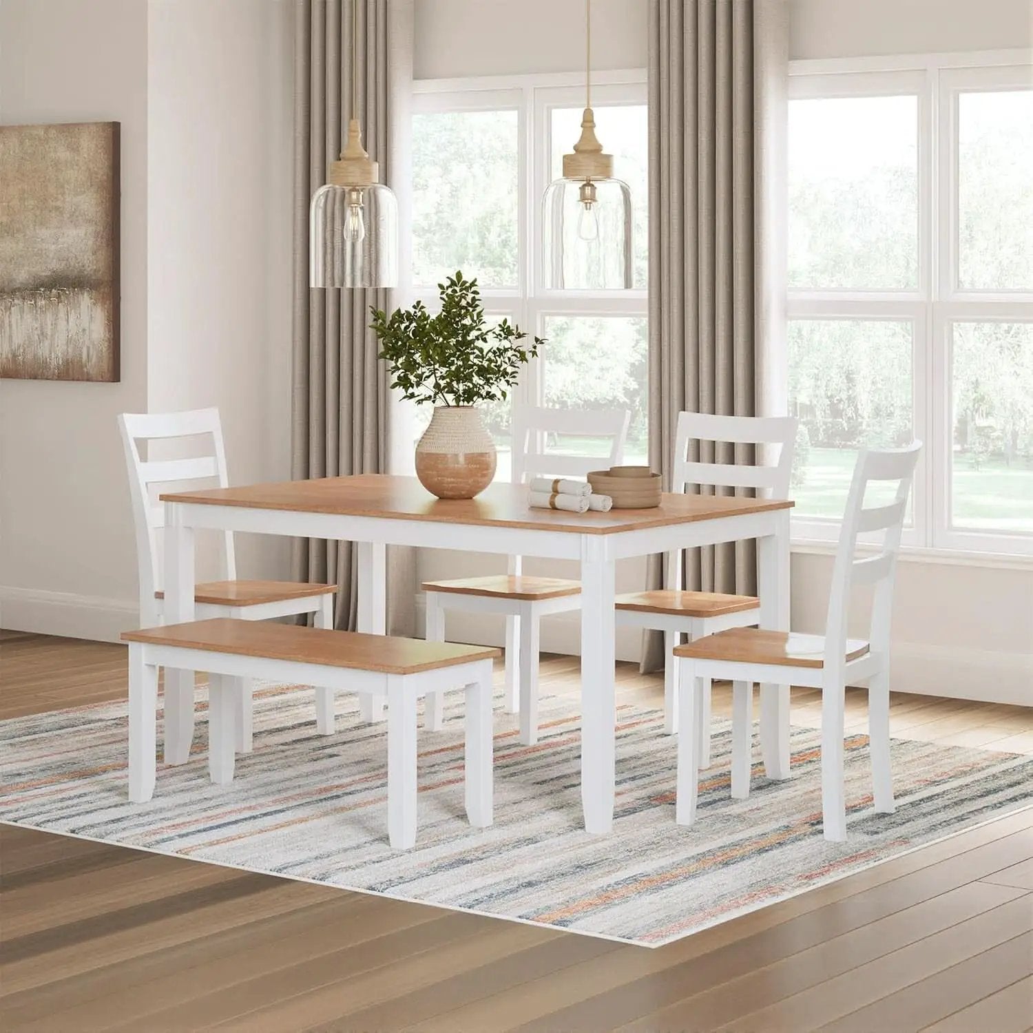 Dining Table Set White Mango Wood Contemporary Style Edition from PriceLows™
