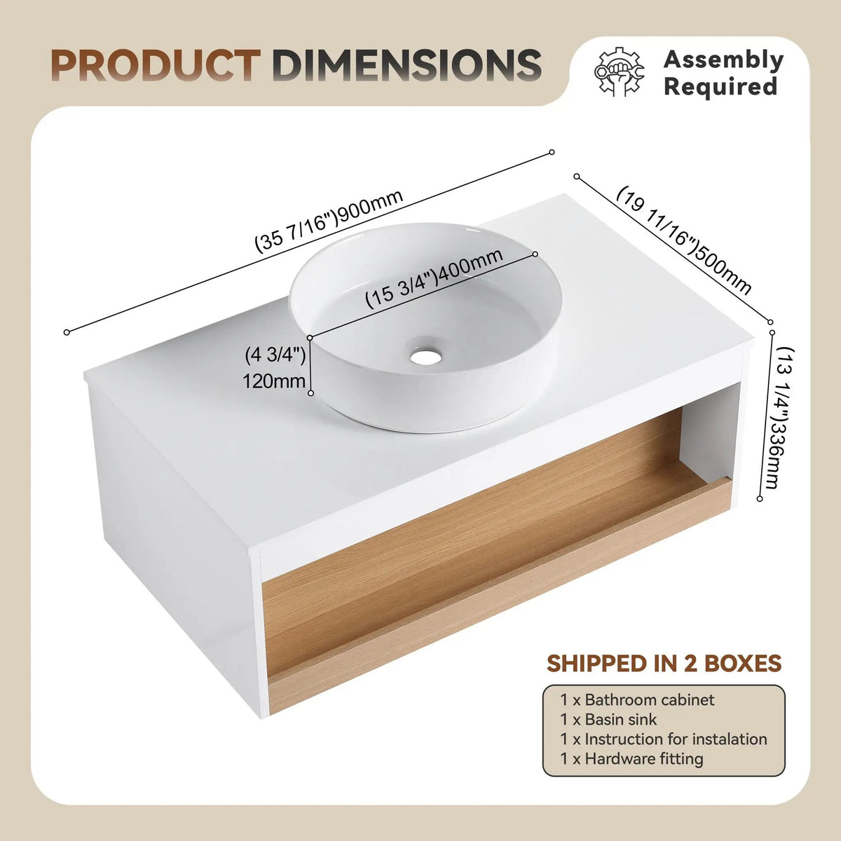 Floating Bathroom Vanity | Round Glossy Sink | Wall Mounted | Compact Design