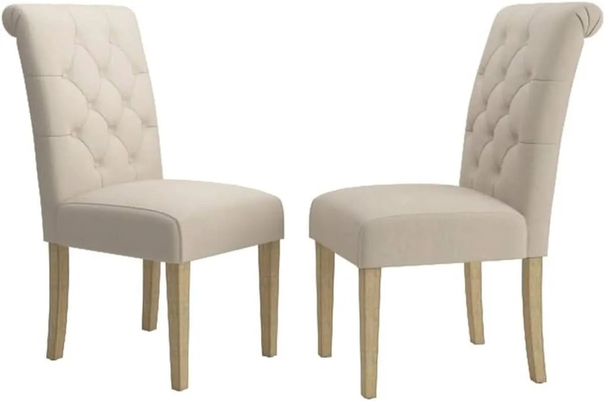 Tan Solid Wood Tufted Parsons Dining Chair Set Of 2 from PriceLows™