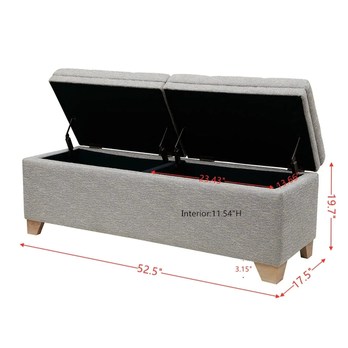 Soft Close Upholstered Storage Bench, Convenient Design | 52.5 x 17.5 x 19.69 in | Solid Wood & Plywood | Home