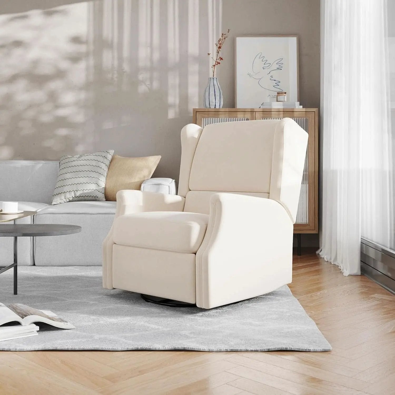 Omma Swivel Glider Rocking Recliner Cream Upholstered 3In1 from PriceLows™