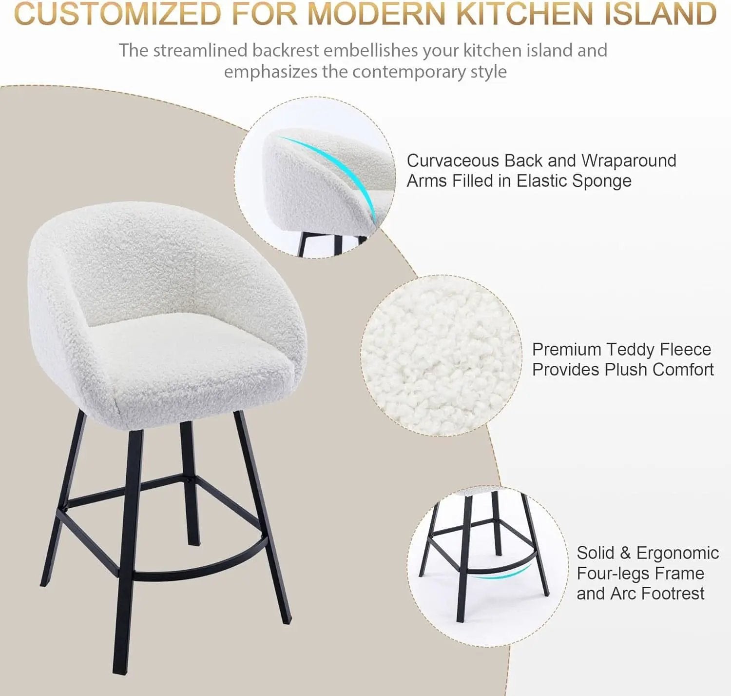 26 Inch Swivel Counter Stool White Sherpa Upholstered Bar Stool For Kitchen Counter from PriceLows™