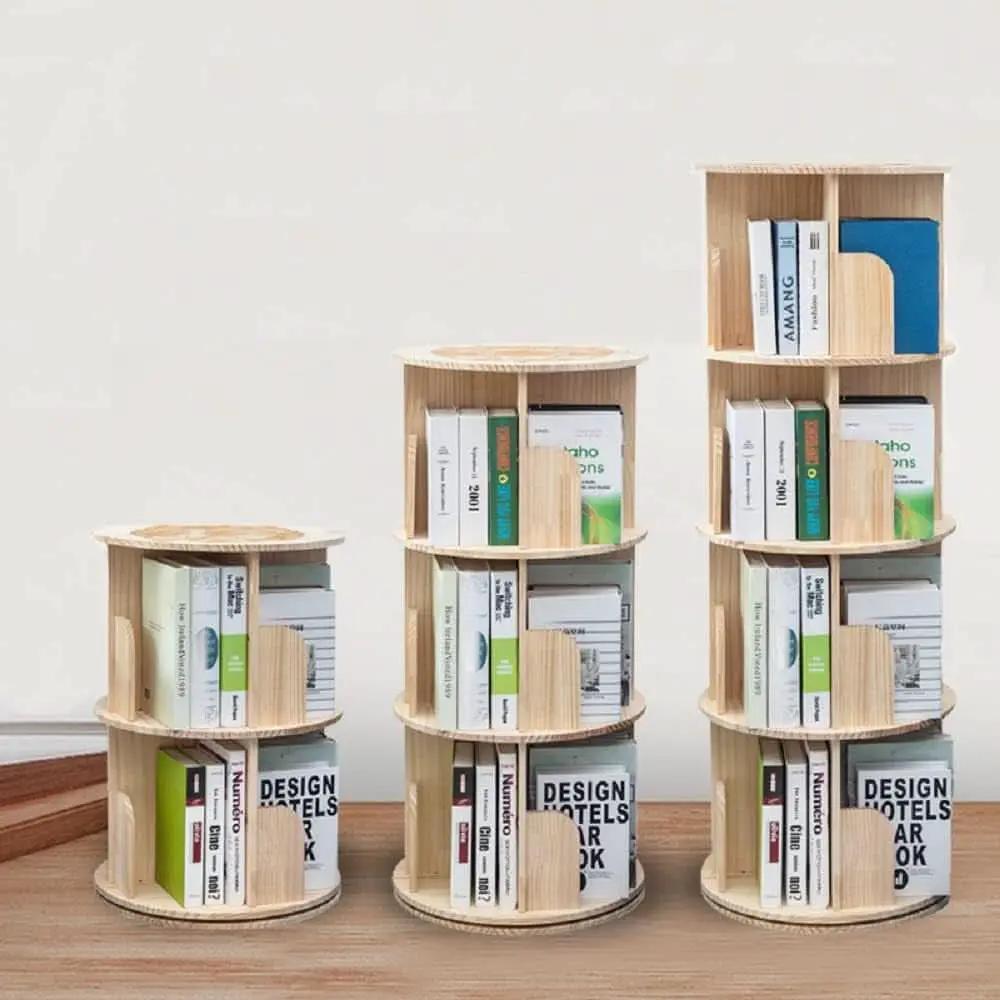 Rotating Bookshelf 360 Display 4 Tier Bookcase Solid Wood from PriceLows™