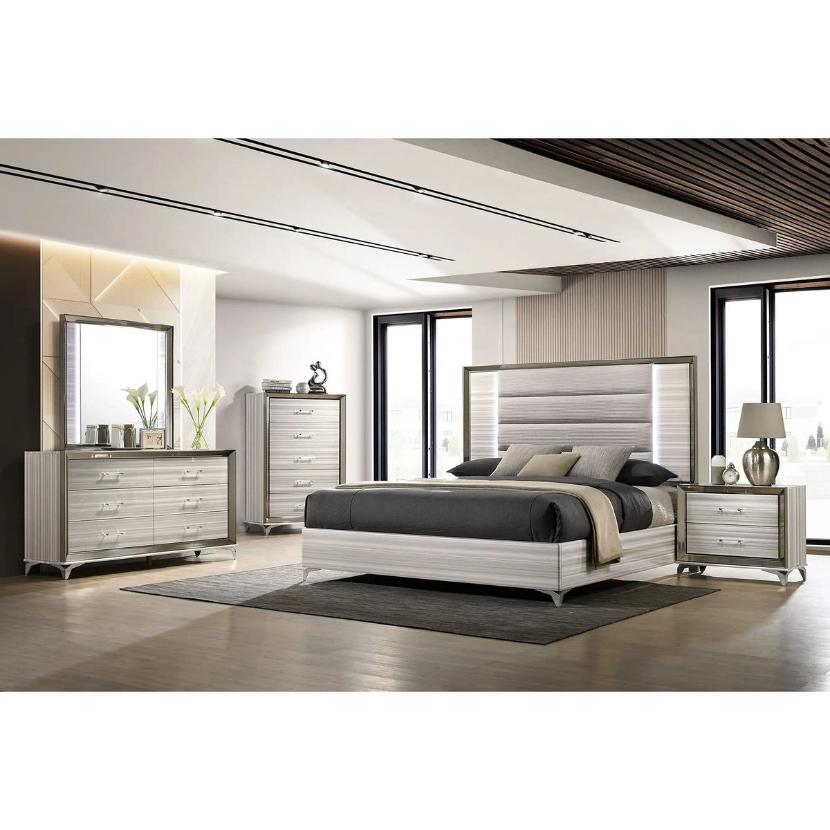 Star Bed With LED Modern Design | 2 Pieces | Solid Wood | Bedroom