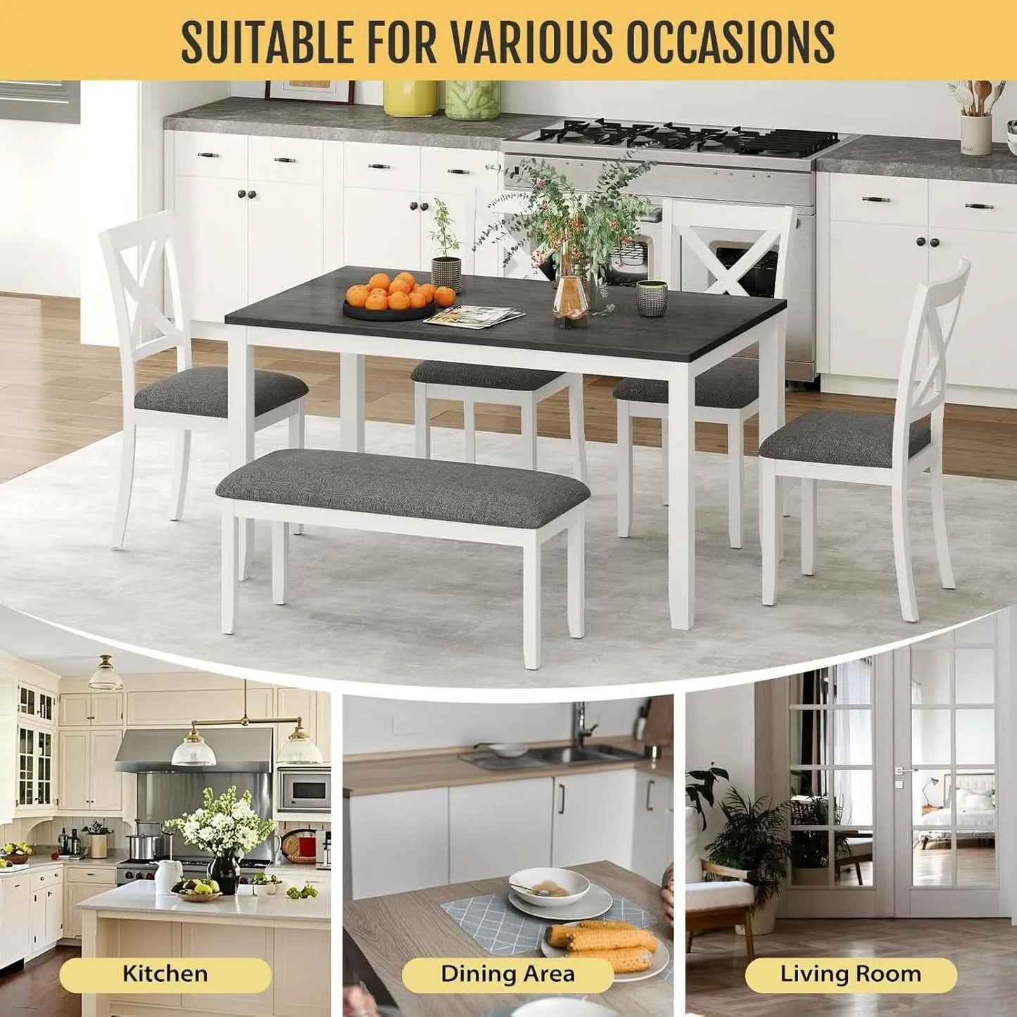White Slate Grey Solid Wood Contemporary Dining Table Six Seater from PriceLows™
