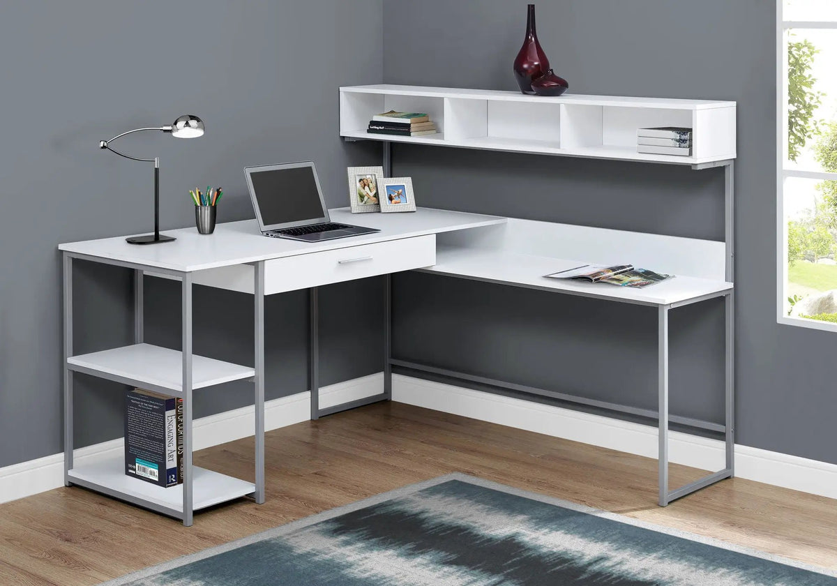 L-Shaped Corner Computer Desk With Shelves | 59 Inch Width | 2 Open Shelves | Split Worksurface
