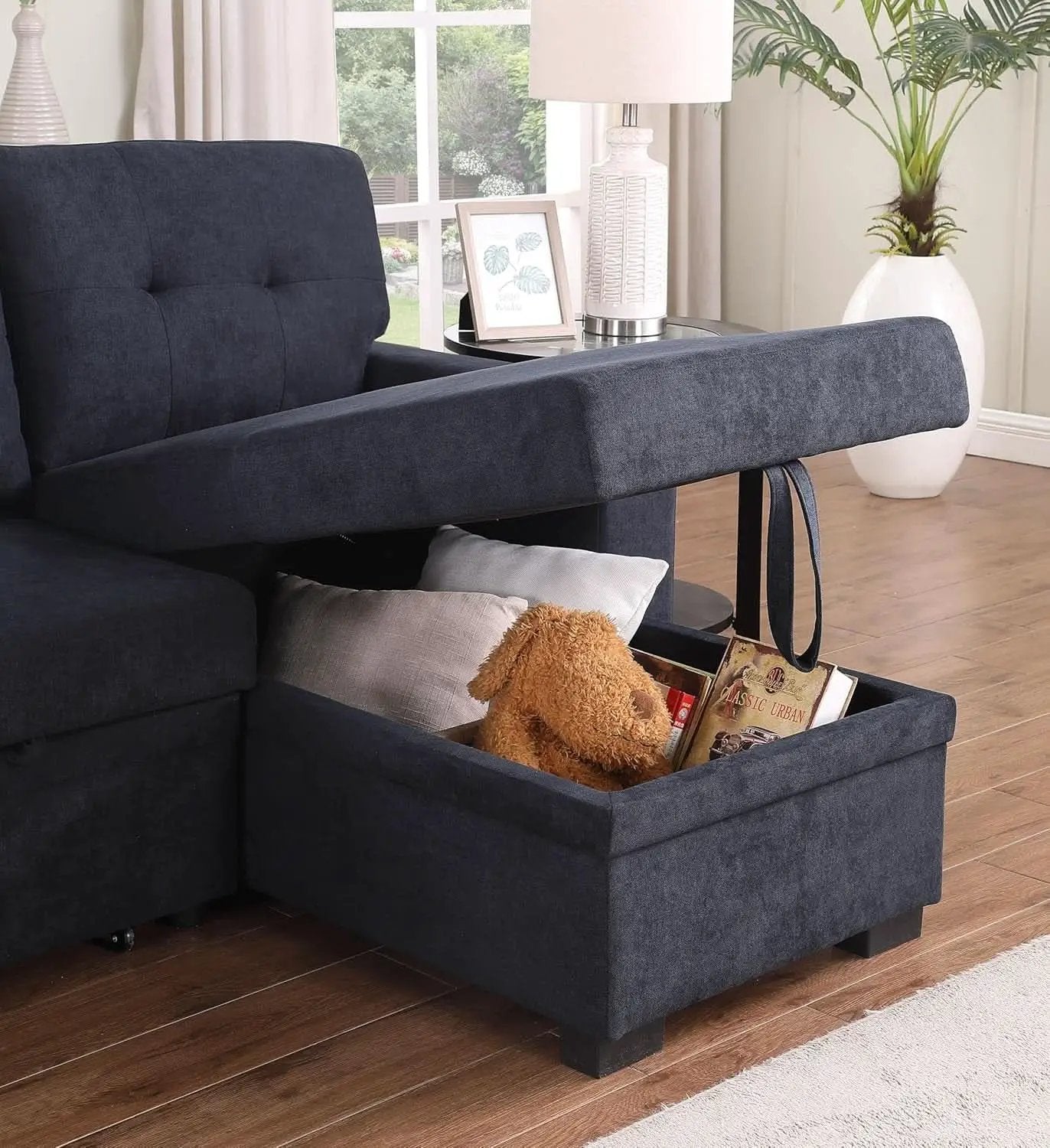 85Inch Dark Gray Reversible Sleeper Sectional Sofa from PriceLows™