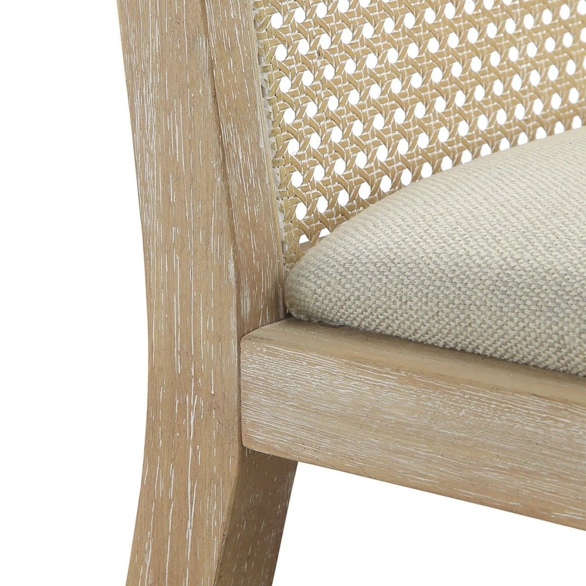 Dining Chair With Synthetic Cane Back And Upholstered Seat (Set of 2) - | Chair Set | Solid Wood | Natural