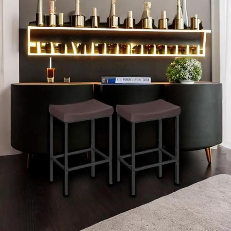Saddle Bar Stools Set Of 2 Counter Height 24.8 Inches Brown And Black from PriceLows™