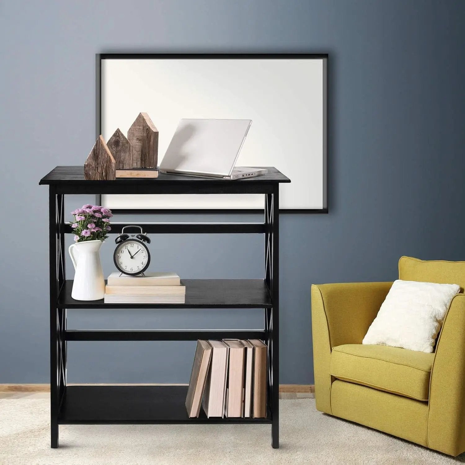 Three Shelf Solid Wood Bookcase For Living Room Storage from PriceLows™