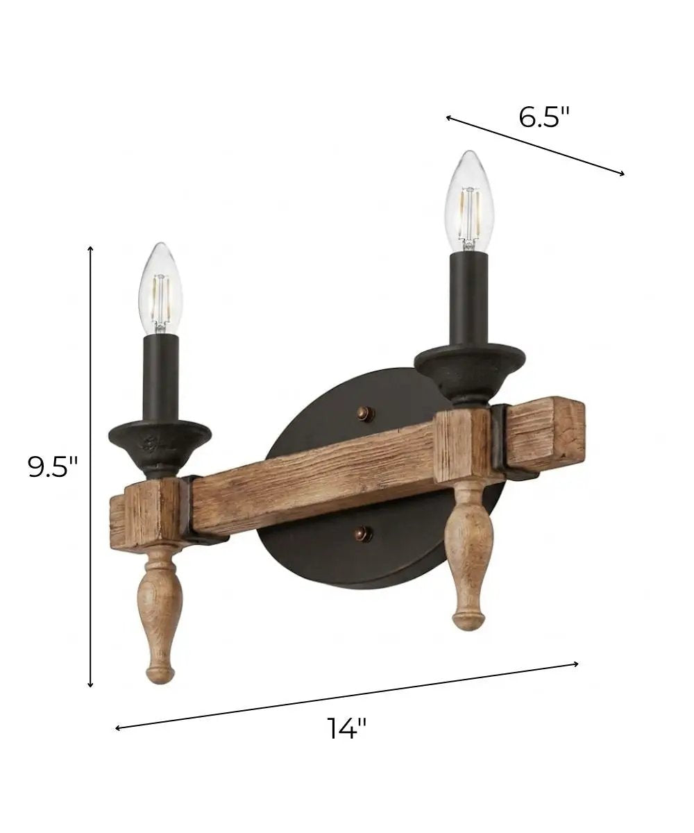 Bathroom Vanity Light | 2 Light | Aged Bronze | Distressed Oak
