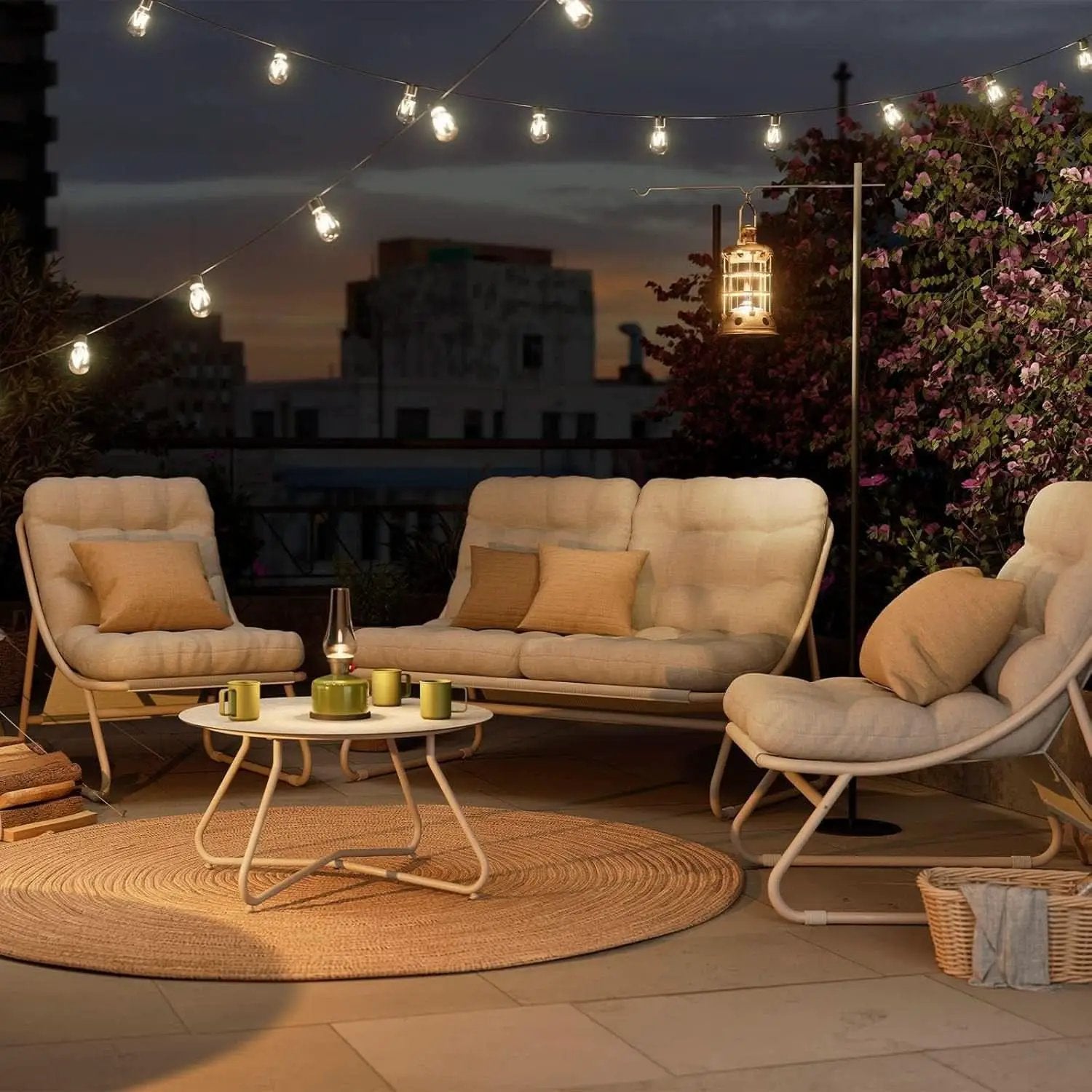 Outdoor Sofa Set For 4 With Thick Olefin Cushions Beige from PriceLows™