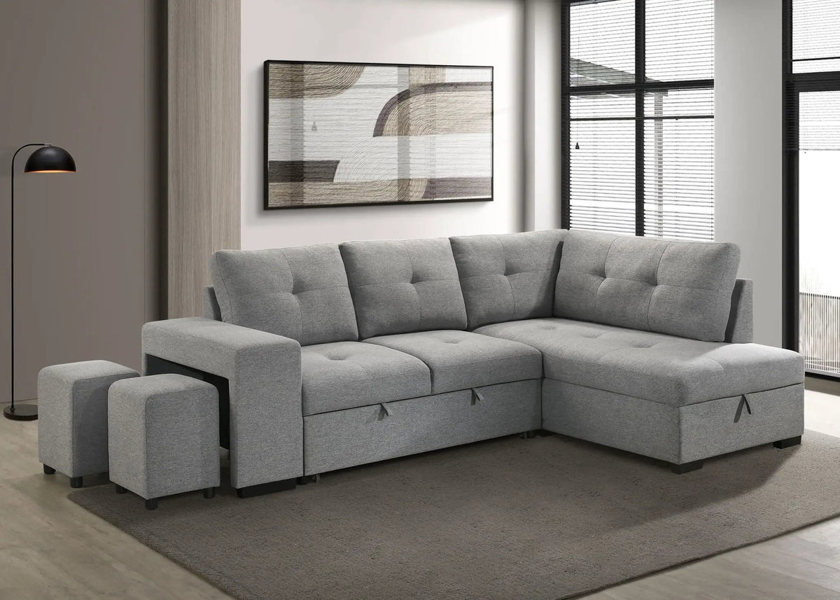Roanne Fabric Upholstered Sleeper Sectional Sofa | 97.75 x 65.75 x 36 in | Fabric | Grey